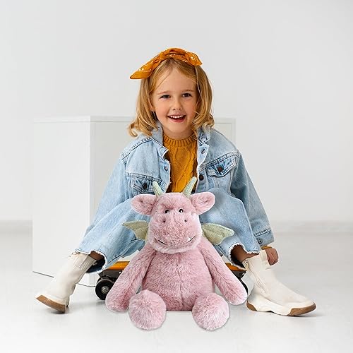Miniatura 4 de MON AMI Daphne - Animal de peluche del dragón, 11 pulgadas, adorable juguete de dragón suave para niños, animales prehistóricos, rosa
