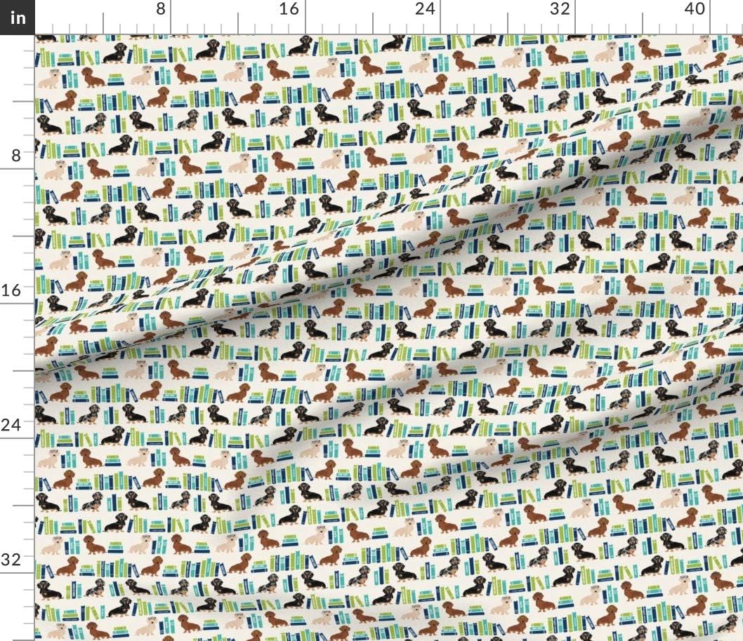 Spoonflower Fabric - Dachshund Library Books Book Literature Dog Dogs Weiner Printed on Petal Signature Cotton Fabric by The Yard - Sewing Quilting Apparel Crafts Decor
