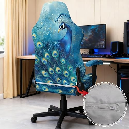 Miniatura 5 de Peacock Gaming Chair Slipcover with Zipper Computer Chair Covers Strtchable 4pcs Ergonomic Gamer Chairs Protector for Adults,Blue