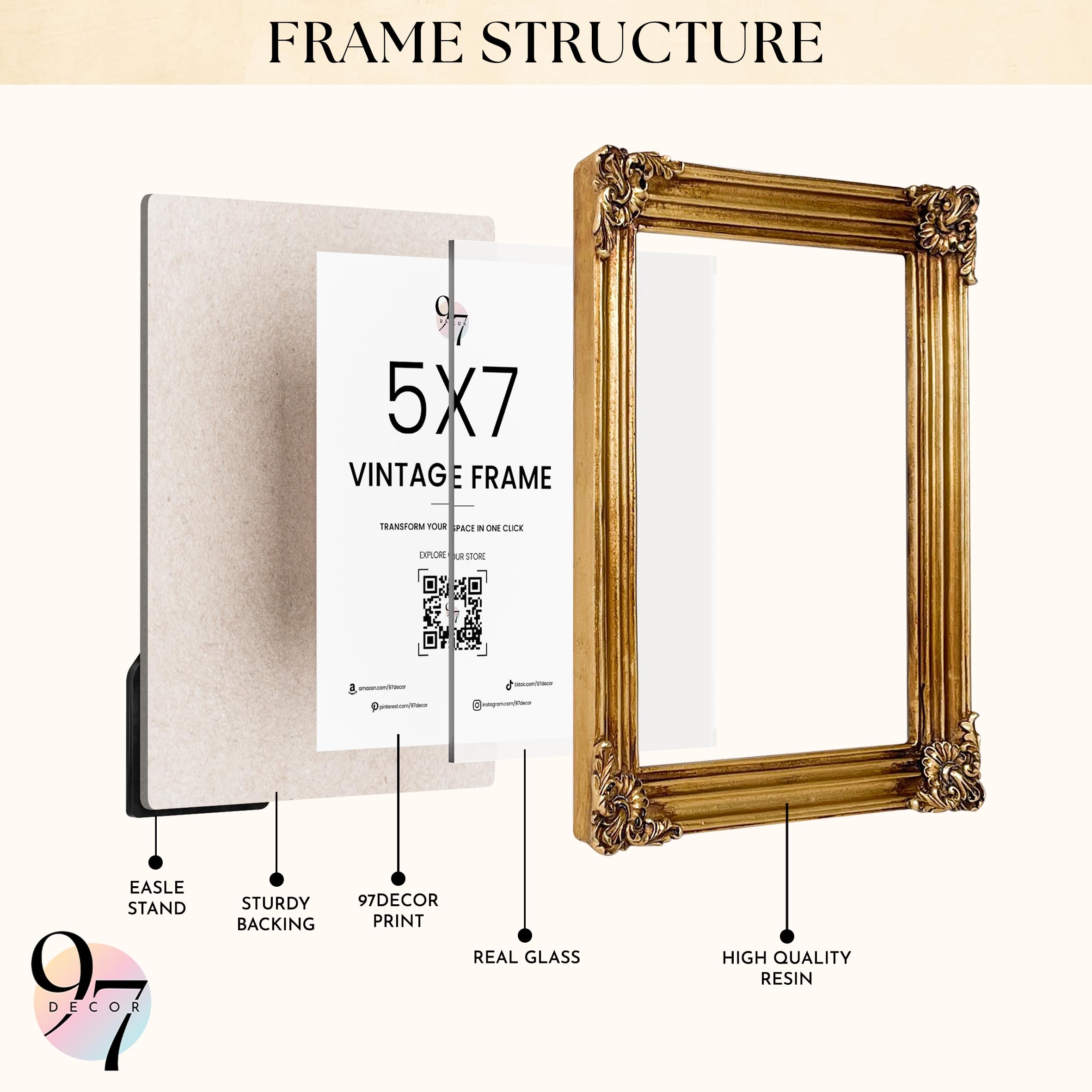 Amazon.com - 97 Decor Rustic 5x7 Gold Picture Frame- Gold Vintage