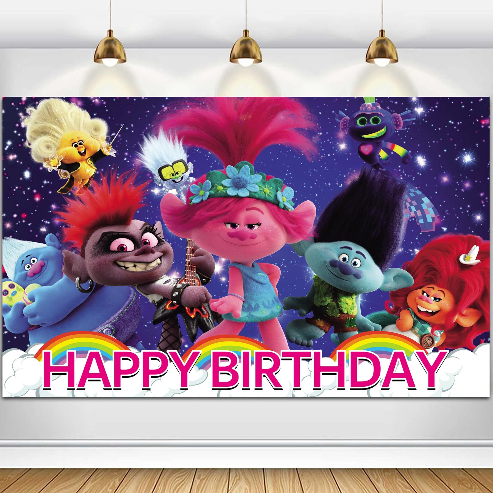 Happy Birthday Backdrop Happy Birthday Decorations Happy Birthday Banner Cute Cartoon Theme Party Supply for Girls and Boys5x3ft