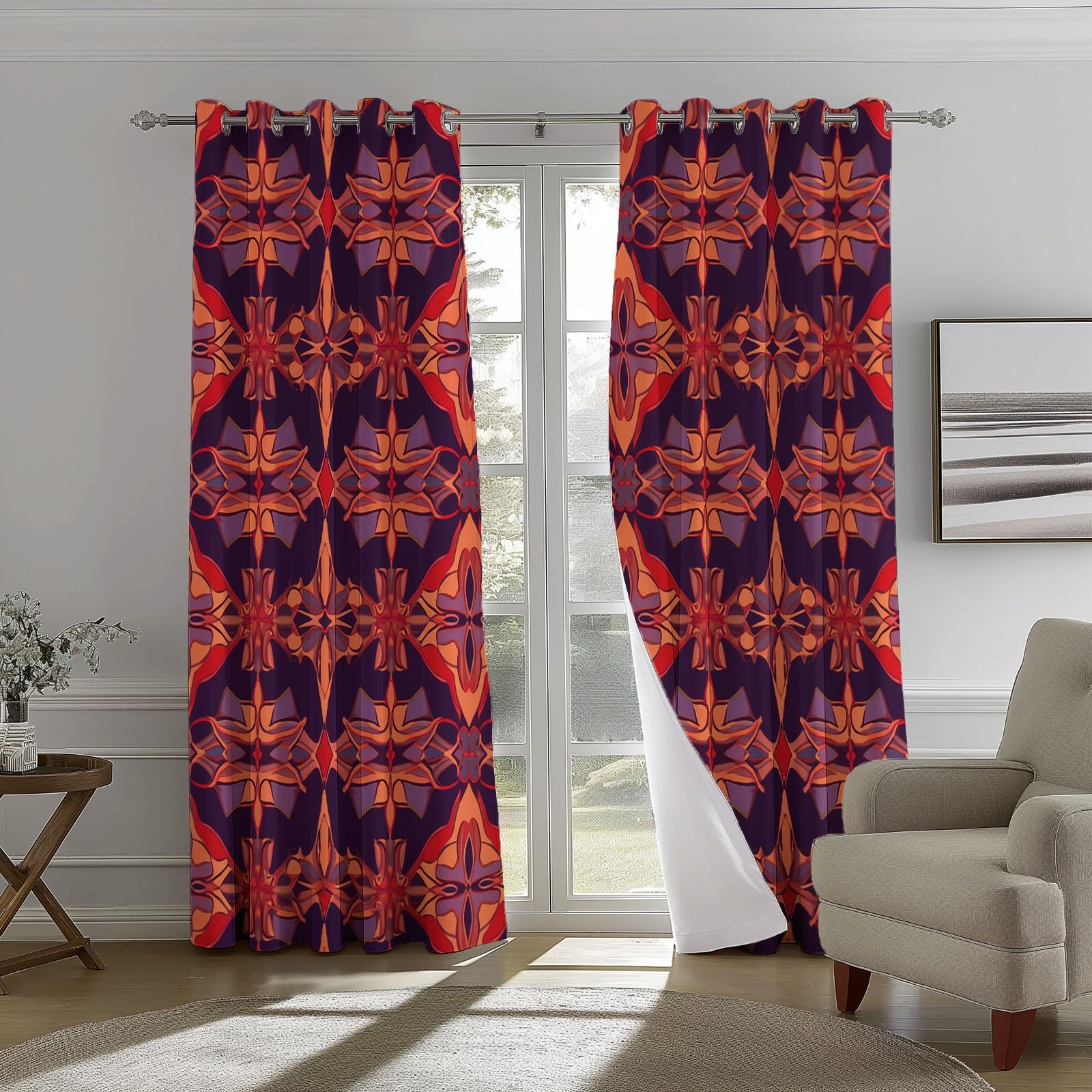 Rideaux Isolants 110L X 215H cm (2 Panneaux), Design Géométrie Simple, Tenture Opaque Anti-Chaleur pour Chambre Principale, Marron Violet