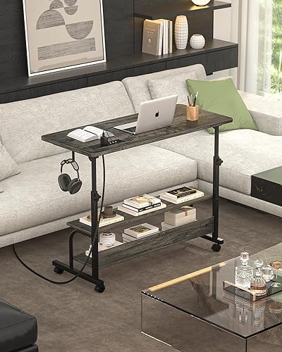 Miniatura 8 de Height Adjustable Standing Desk with Power Outlets, 32" Manual Stand Up Desk with Storage Shelves Small Mobile Rolling Computer Desk Portable Laptop