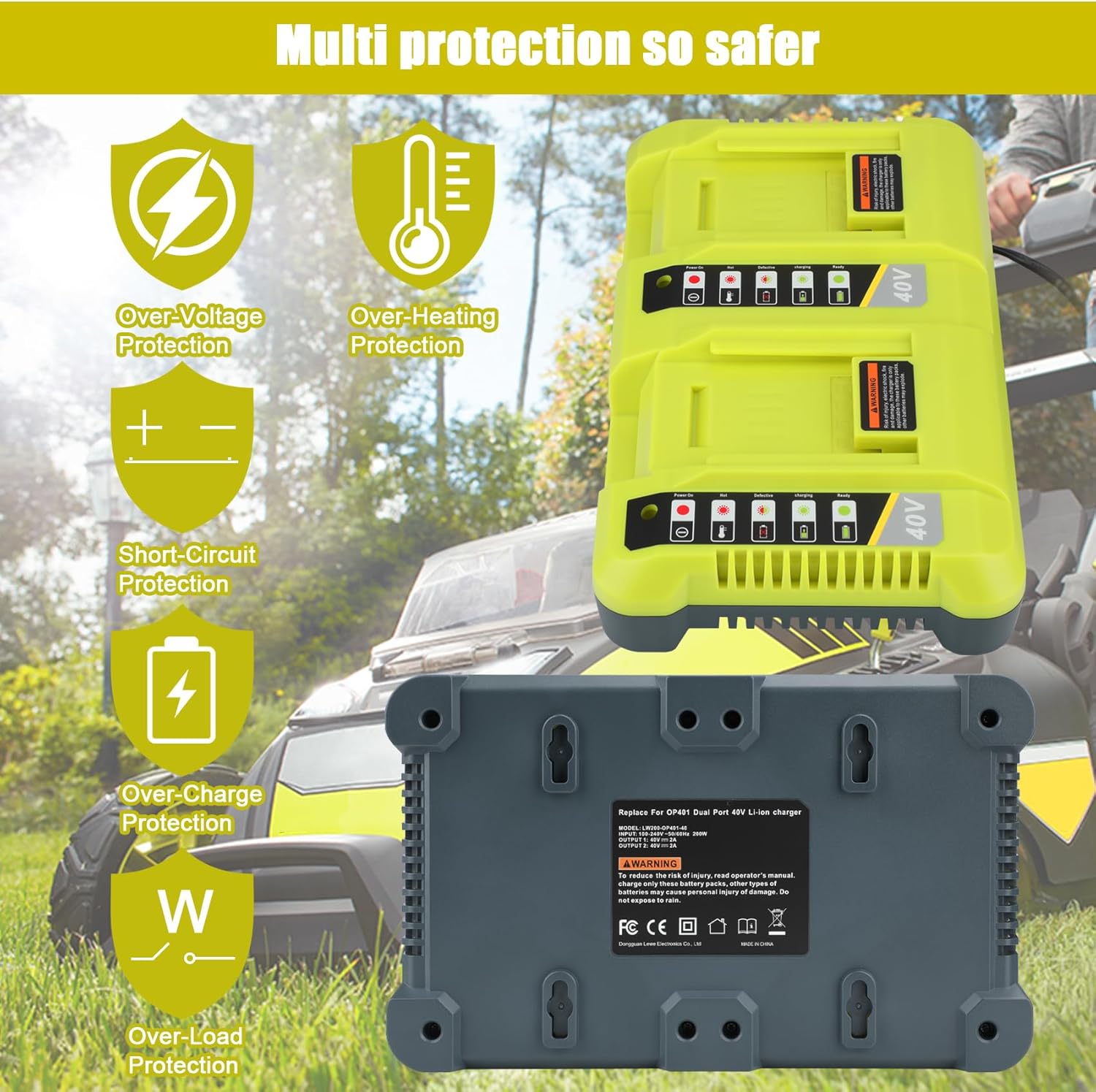 JYJZPB Dual Channel OP401 40V Battery Charger for Ryobi 40V Battery OP4050A OP4026 OP40601 OP4040 OP4030 OP4015 OP40201 Lithium Battery - Image 7