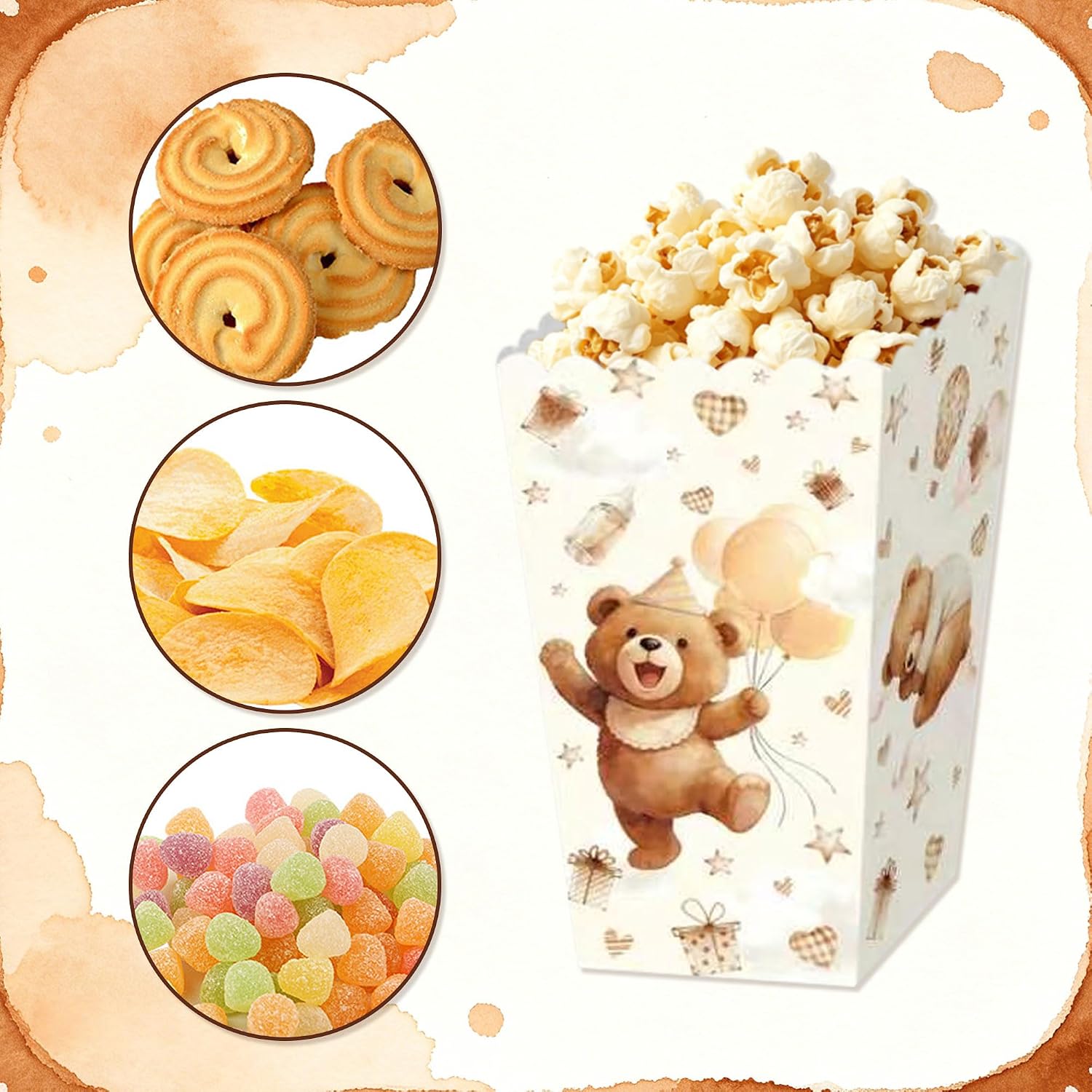 Thirty and Thirsty 12Pcs Bear Popcorn Boxes Bear Baby Shower Decorations