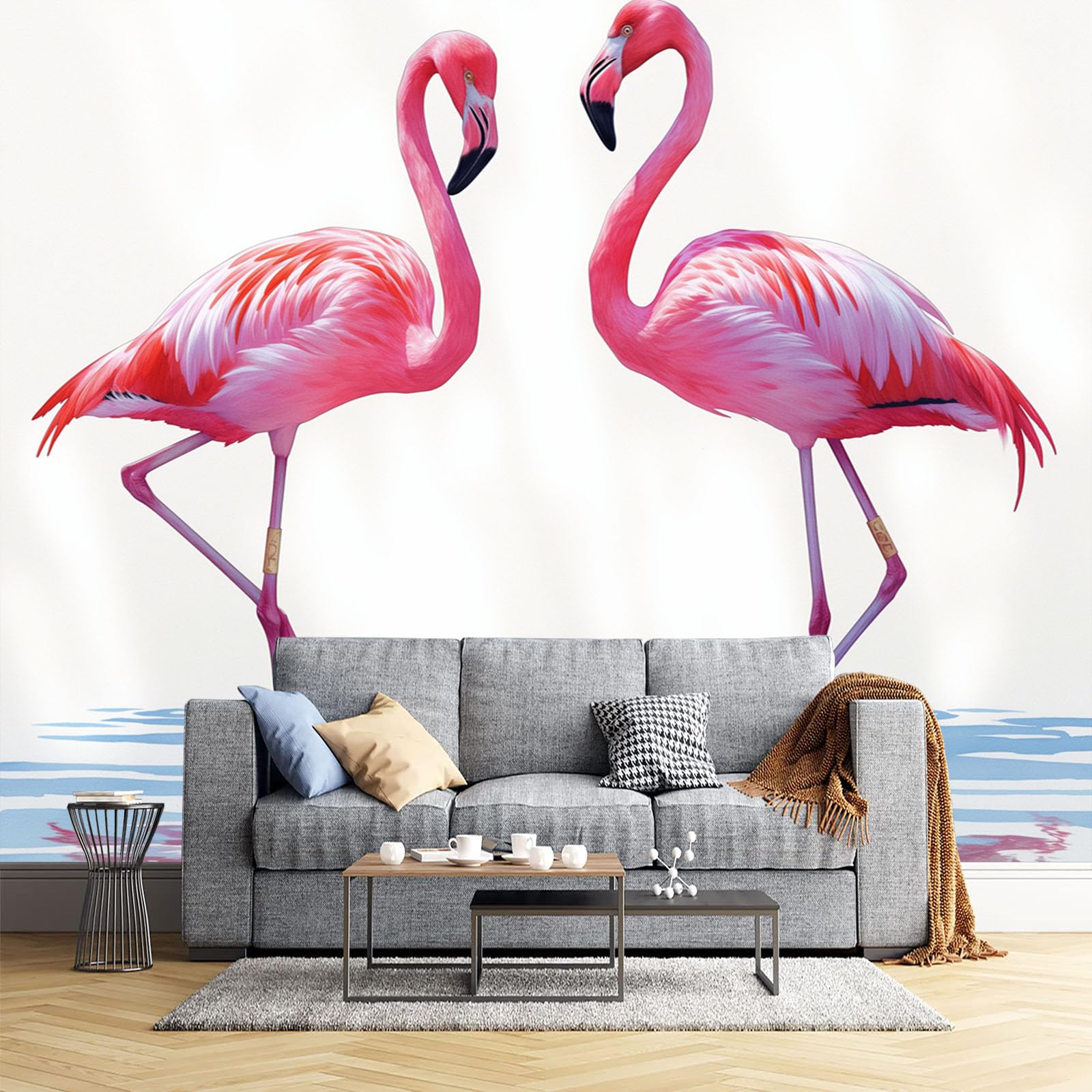 Papier peint panoramique flamant rose pour agrandir visuellement une chambre d'enfants