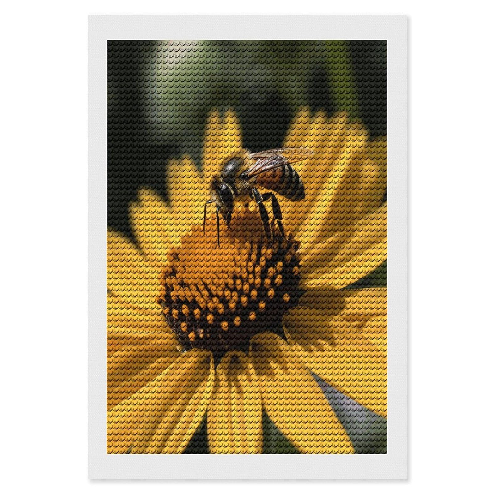 FekiLoot Yellow Flower with Black Bee Diamond Art Kits for Adults Diamond Painting Kits for Beginners DIY Diamond Art Kits Round Full Drill Diamond Dot Gem Painting for Home Wall Decor Gift 8"x12"