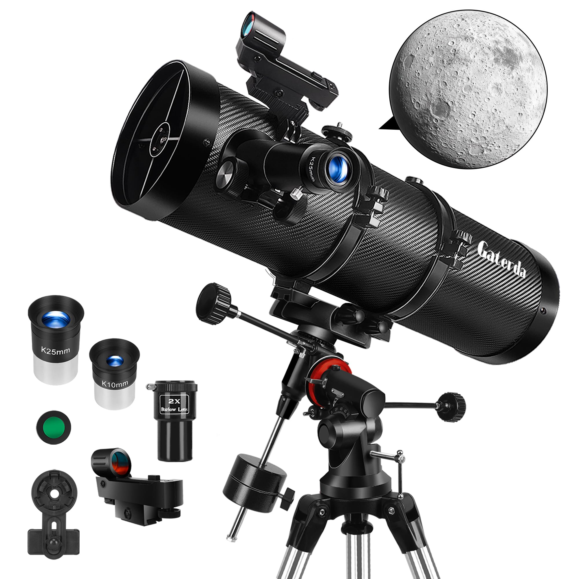 Telescope 150EQ Reflector Telescope for Adults, Astronomy, Professional Manual German Equatorial Telescopes for Beginners and Kids with Eyepiece Set, Stainless Tripod, Filter
