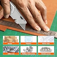 Vista 5 de Cuchillo utilitario premium, cortador plegable retráctil para cuchillos, cuchillo de afeitar de hoja de cambio rápido con 3 cuchillas adicionales, 2