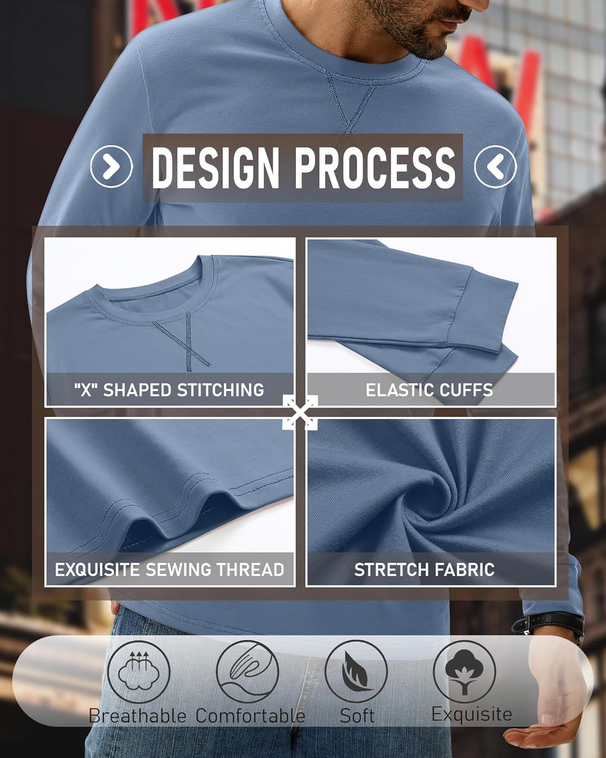 4 Pack Men's Big and Tall Shirts Fall Hipster Embroidered Long Sleeves Plain Oversize Tee Plus Size Casual Tops - Image 3