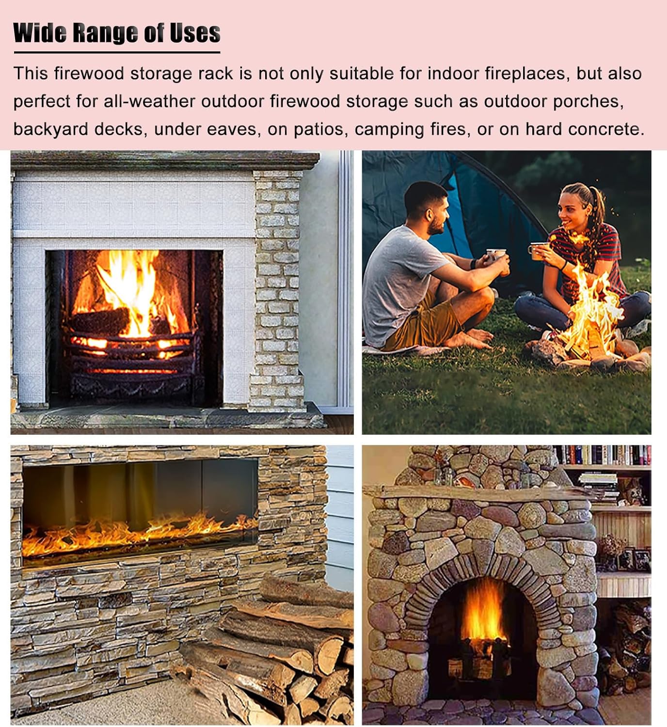 Foldable Fireplace Firewood Rack with Convenient Handle Metal Firewood Holder and Log Carrier for Indoor/Outdoor Use,