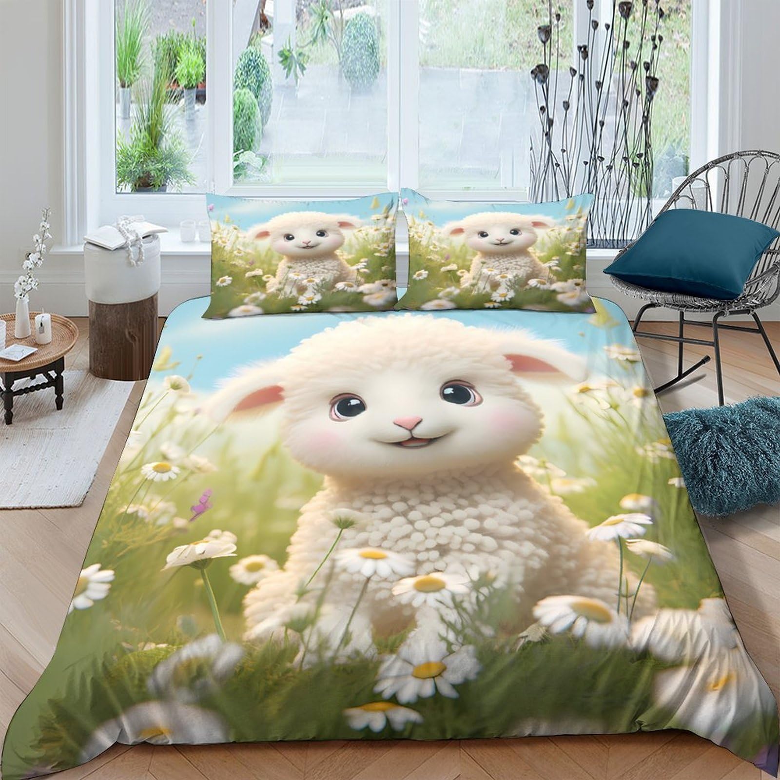 Ctjqhvkz Style-8 3D Printed Cute Lamb Fitted Sheet Microfiber Pastoral Meadow Bed Cover Anti-Slip Machine Washable Decor For Bedroom Guest Room Single（135X200cm）