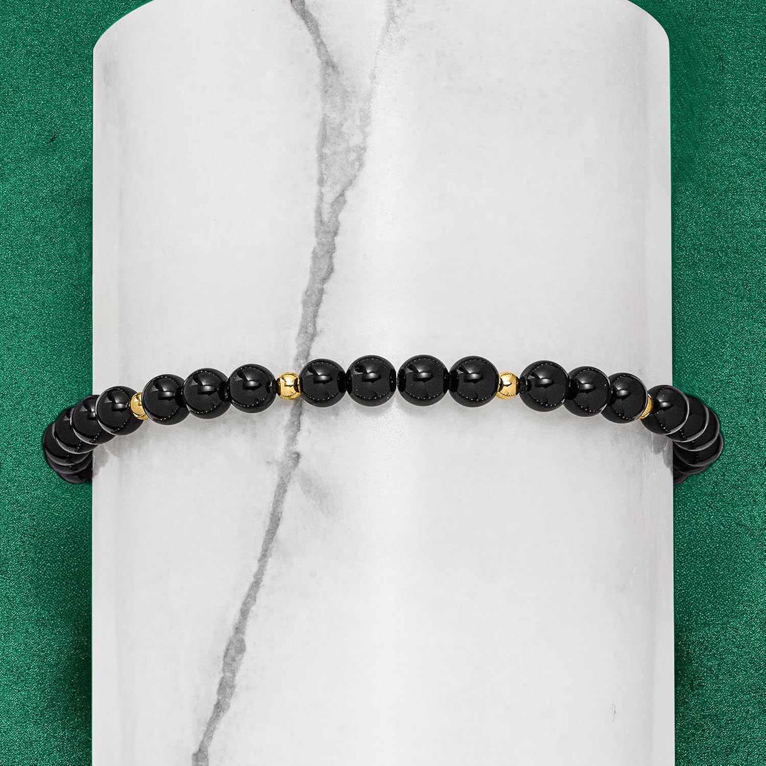 Pure Collection by Ross-Simons 4-4.5mm Onyx Bead Stretch Bracelet With 14kt Yellow Gold