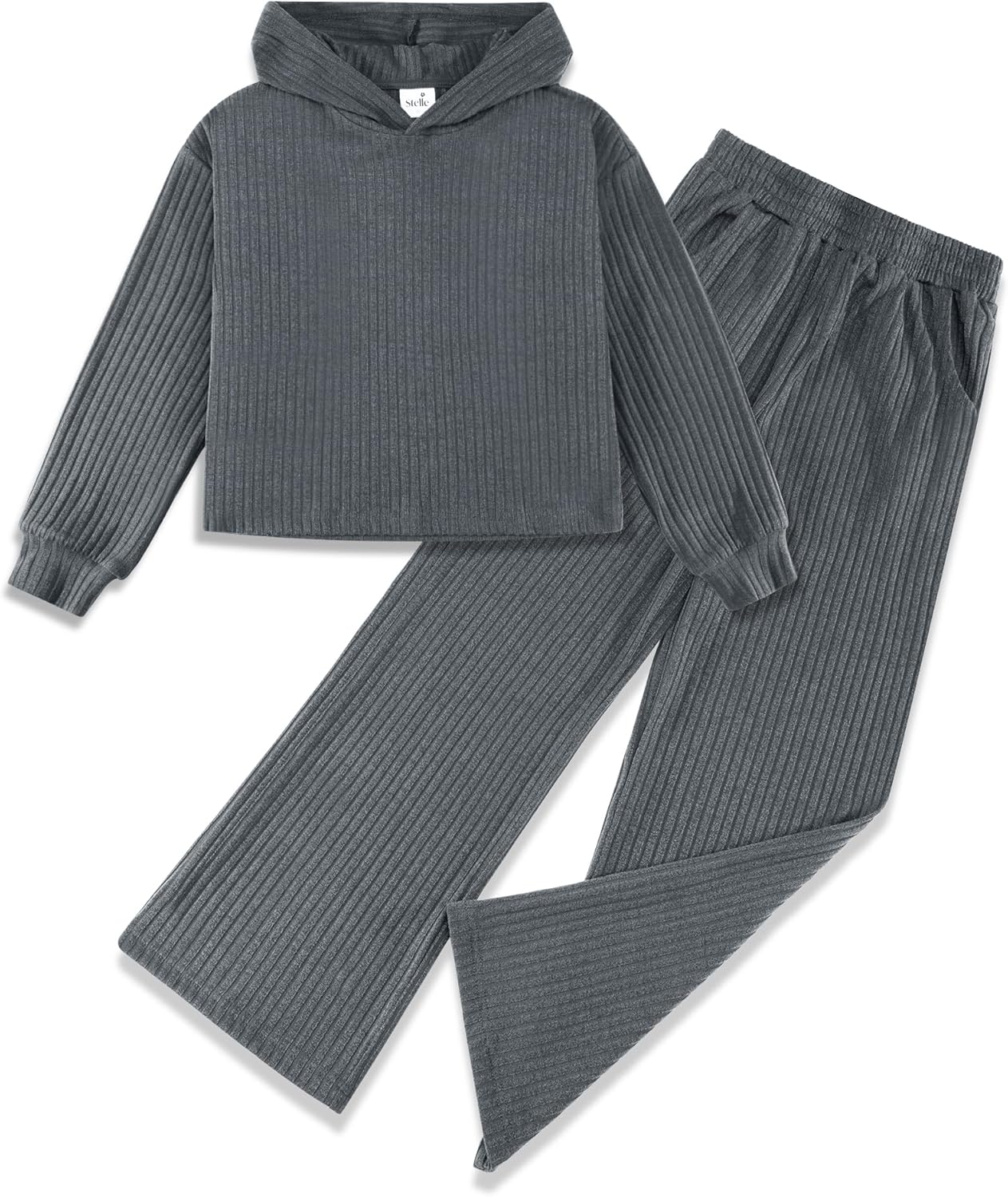 Stelle Girls Clothes 2 Piece Fall Outfits Lounge Set Long Sleeve Pullover Hoodie Wide Leg Sweatpants Teen Ribbed Tracksuit