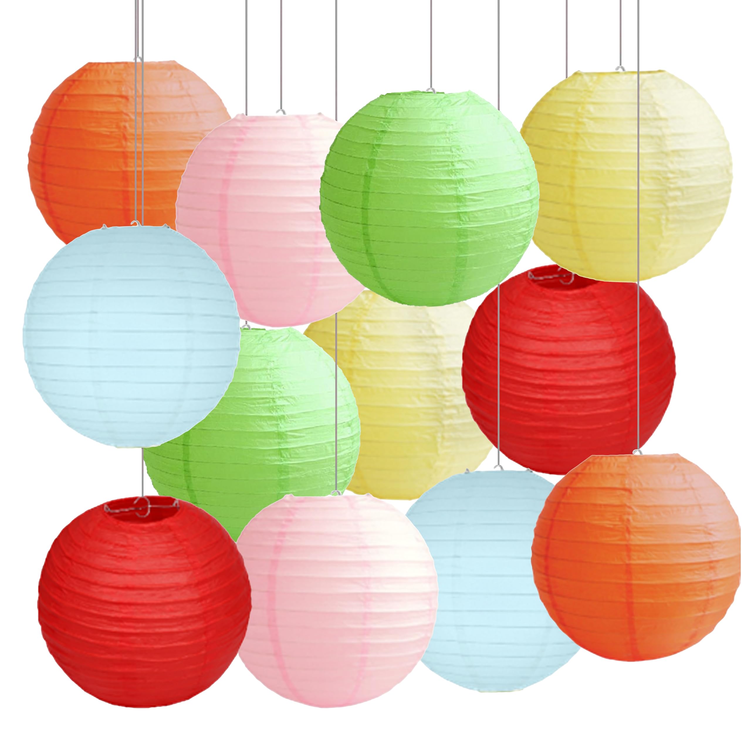 12 pcs Paper Lanterns for Outside Outdoor Party Decorations Garden Rainbow Hanging Paper Lantern Japanese Chinese Ceiling Decorations Festival Themed Party (Happy