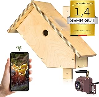 Nistkasten mit WLAN-Kamera. Autark & wetterfest, mit idealem Lichteinlass für störungsfreie Brut, mit HD Video, Ton, 64 GB Speicher, Infrarot LEDs, inkl. App für iOS & Android.