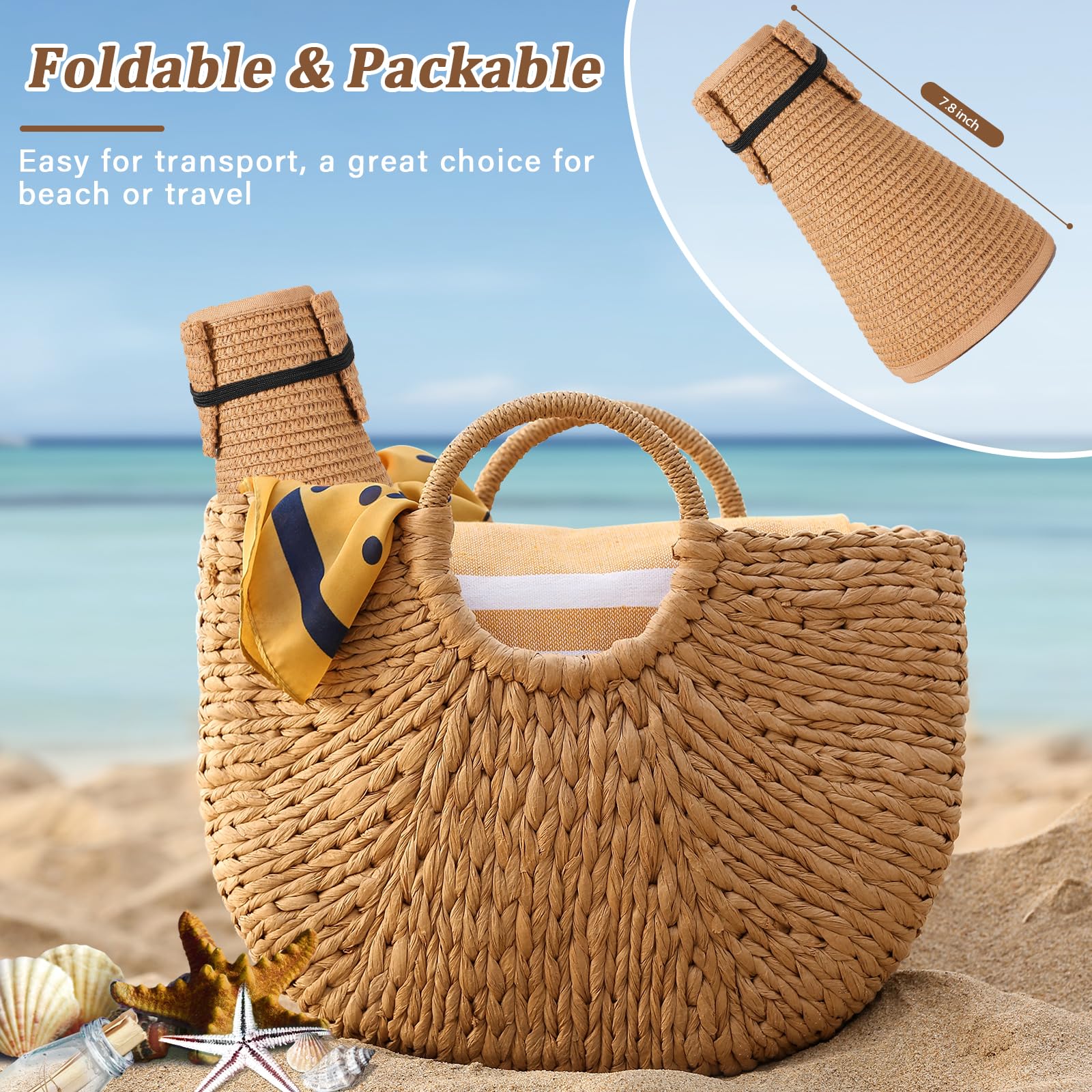 Sun Hats for Women, Wide Brim Straw Beach Hat for Women Foldable Floppy, Sun Hat UPF 50+ UV Protection