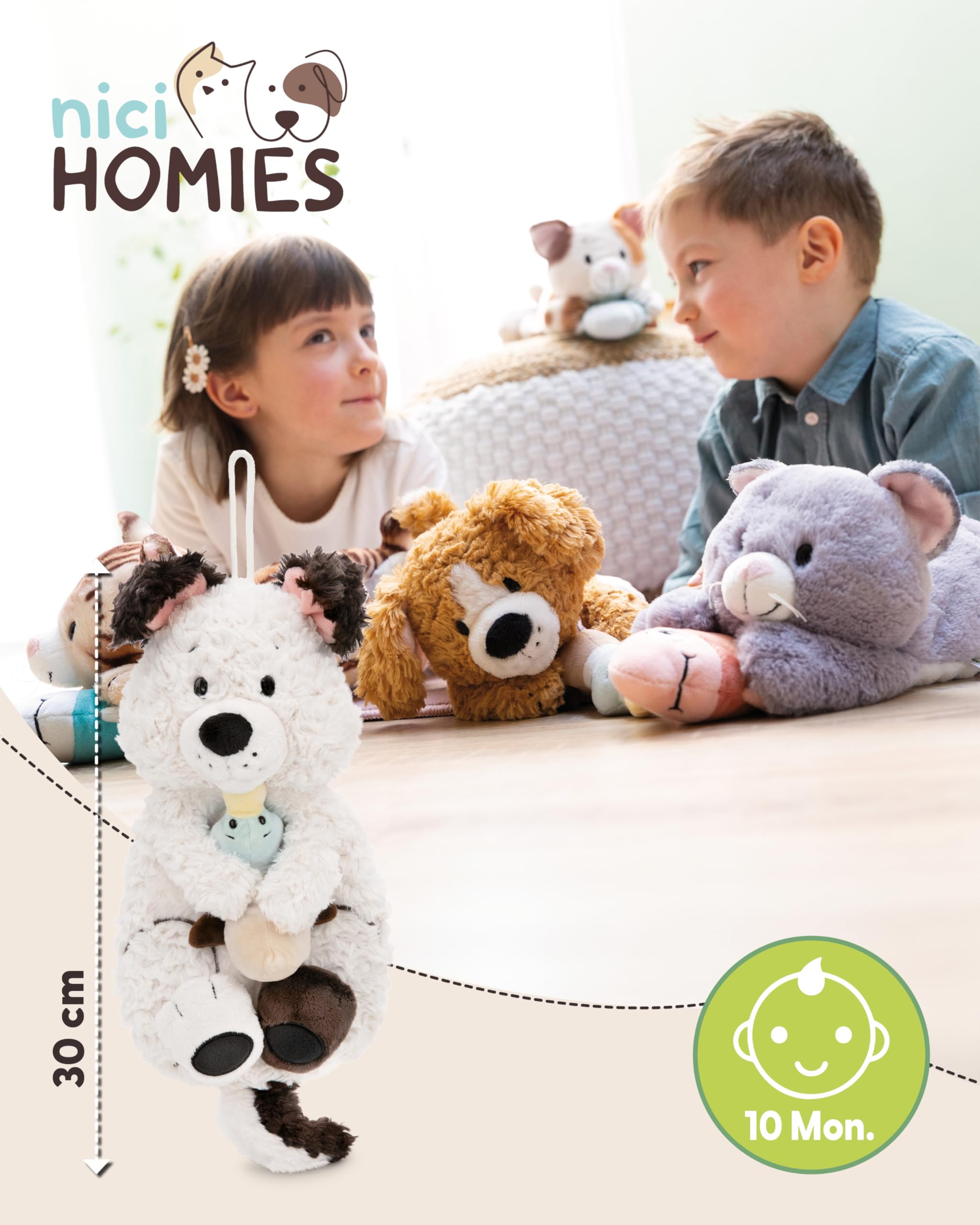 NICI 62167 termofor piesek z kaczką, przytulny, od 10. miesiąca życia, pluszowy termofor dla dzieci i dorosłych, 350 ml, 30 cm, biały
