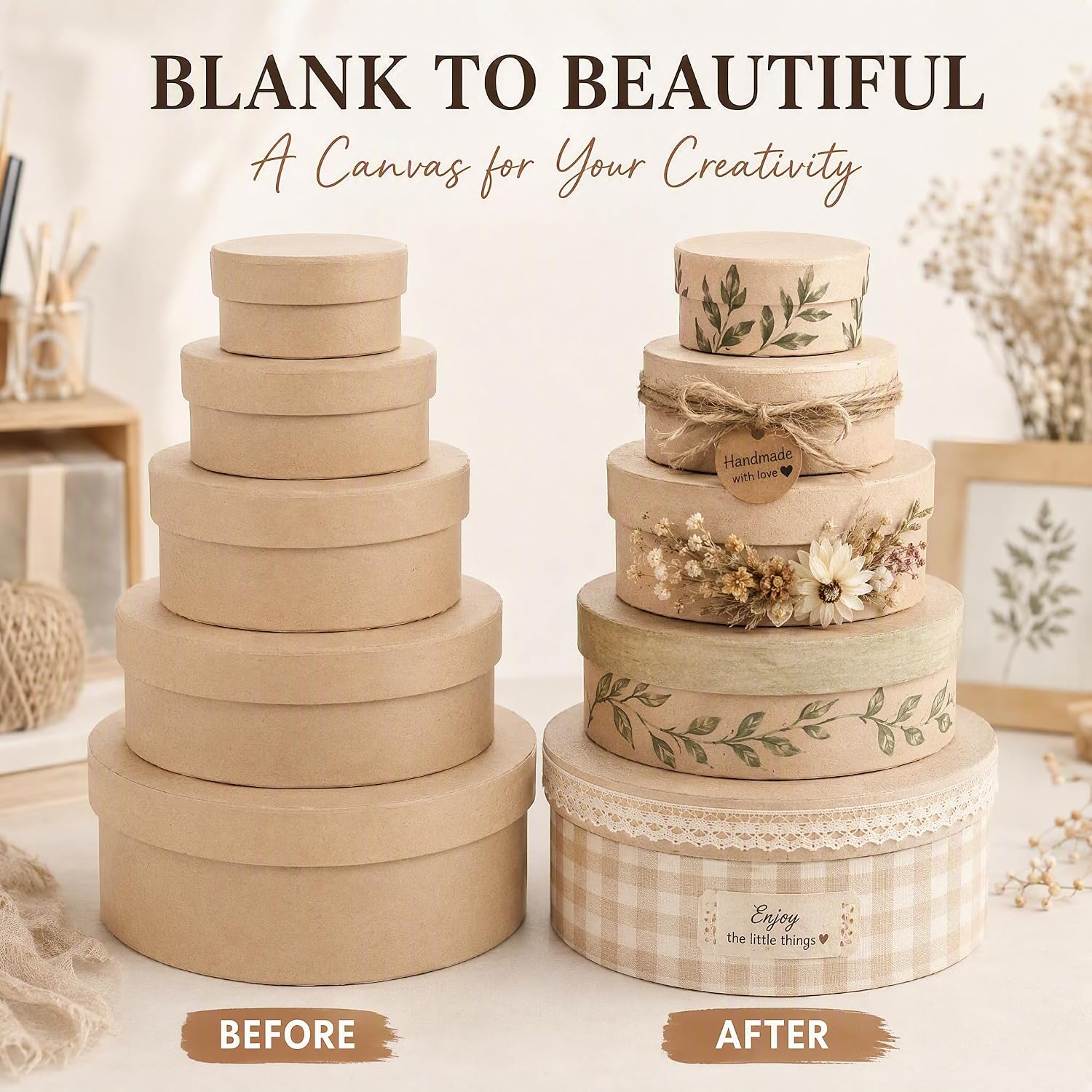 TEHAUX Gift Boxes, 5pcs Round Nesting Paper Mache Boxes with Lids, Assorted Sizes for Craft, Candies, Cookies, Biscuits, Small Items, Wedding Decorations image 4