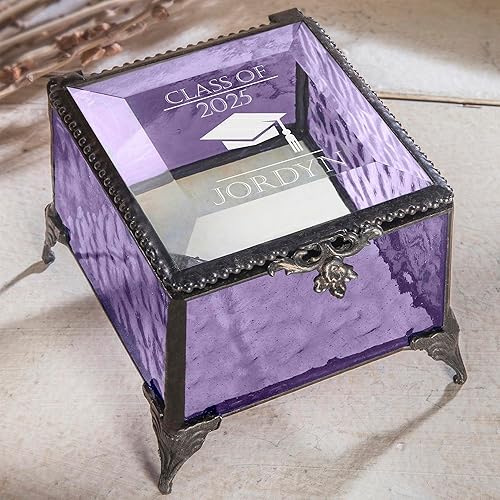 J Devlin Glass Art Regalo de graduación personalizado para la clase de 2025 para ella Joyero de cristal grabado, recuerdo de graduación de escuela