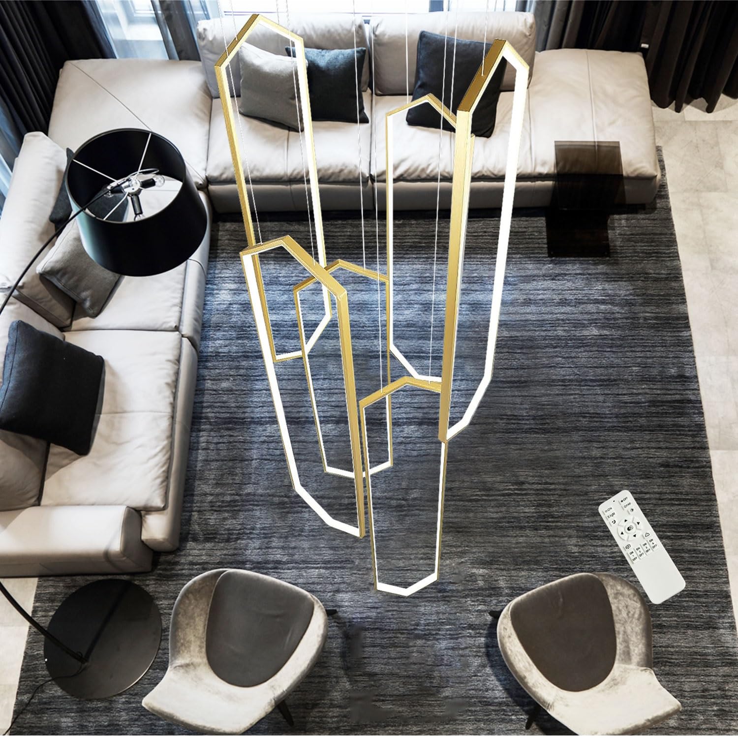 Moderne LED Geometrie Hanglamp Woonkamer Lamp Aluminium Trap Kroonluchter Xuanguan Slaapkamer Hanglamp Zwart Salon Eetkamer Plafond Licht Acryl Hanglamp (Size : 4 heads Dimbaar licht
