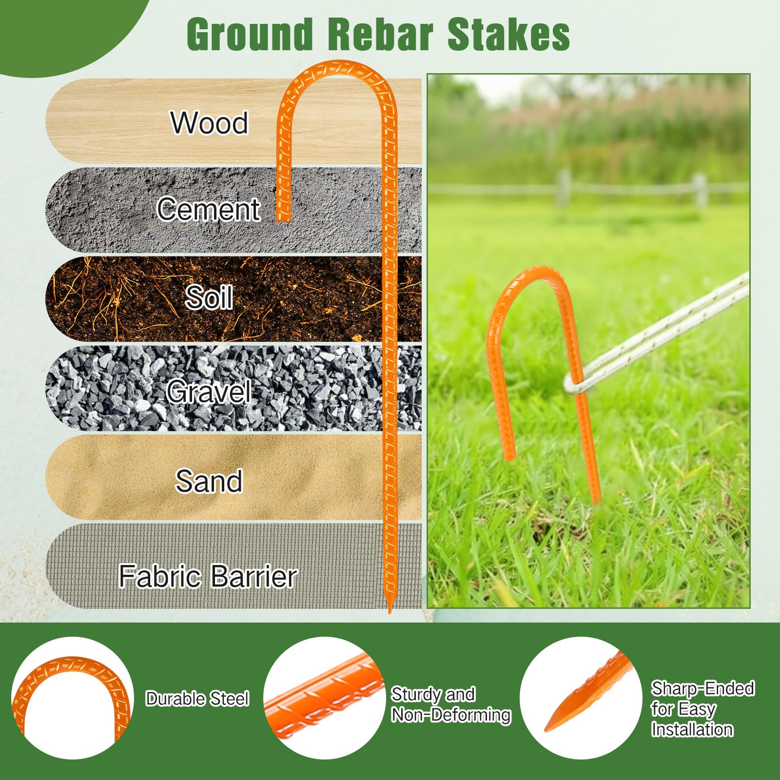Gisafai Lot de 24 piquets d'armature en J de 30,5 cm pour jardin, piquets de tente robustes en acier, ancrages de support pour plantes, piquets longs et droits en métal avec extrémité biseautée pour