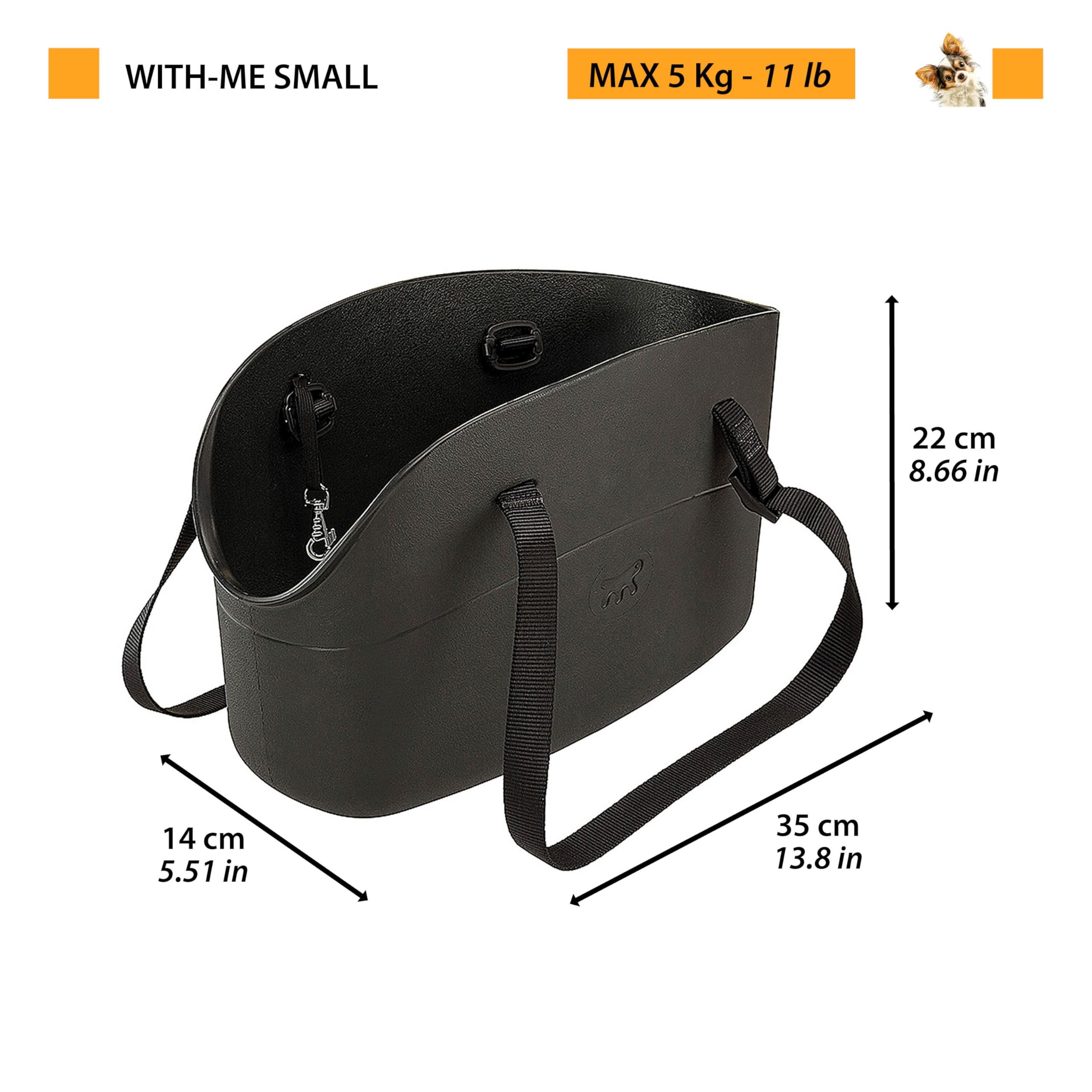 Ferplast Sac pour chiens WITH-ME SMALL, en caoutchouc EVA, poignées réglables, ceinture de sécurité incluse, 14 x 35 x h 22 cm Taupe