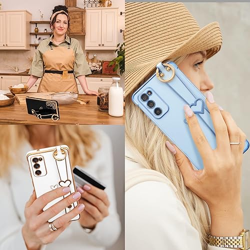 Vista 143 de ZTOFERA Funda para Samsung Galaxy S22 Plus 5G con correa para la muñeca, bonito borde chapado de lujo, patrón de corazones de amor para niñas y Azul