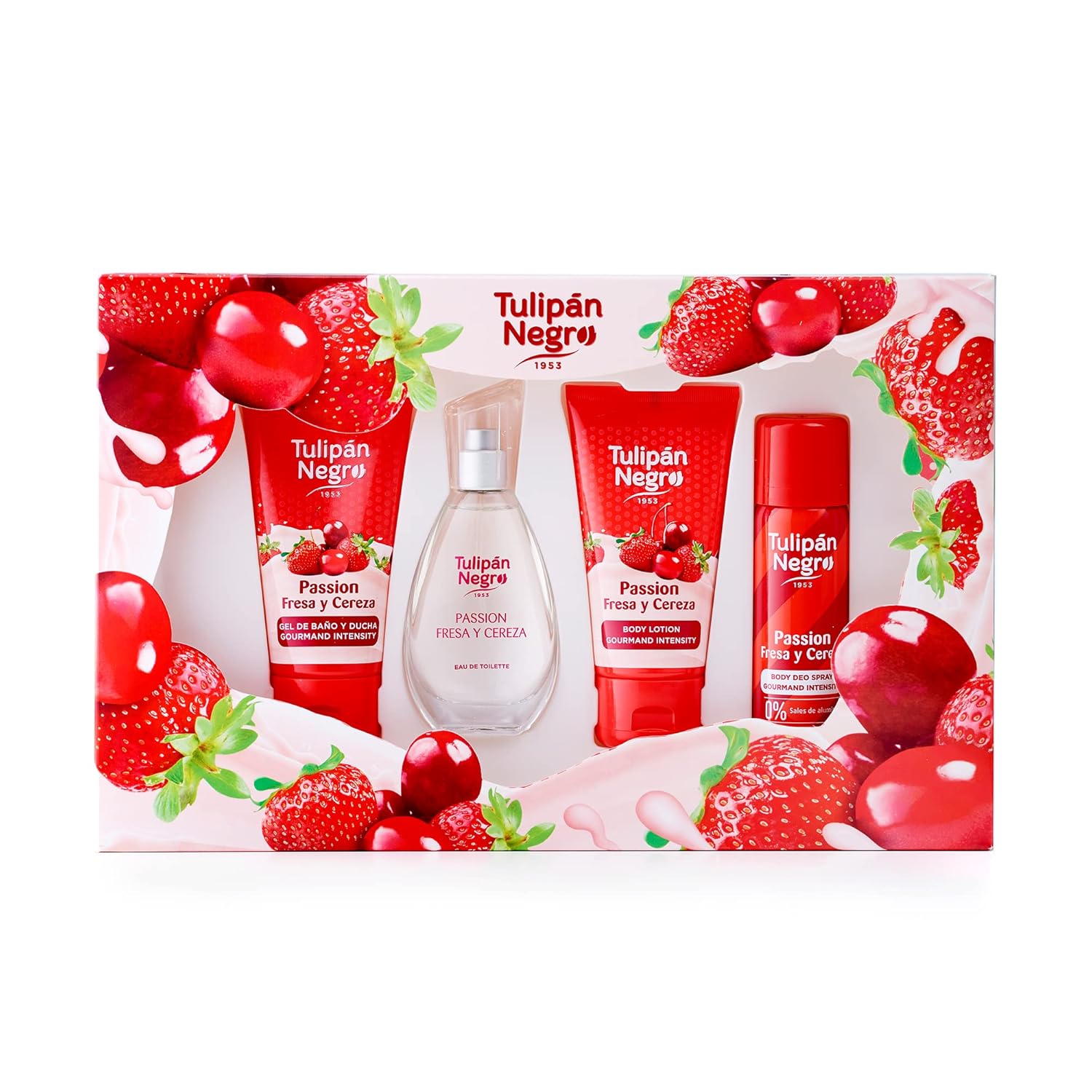 Tulipan Negro Passion Fresa & Cereza, Body Wash, Eau De Toilette, Body Lotion, Deodorant Gift Set