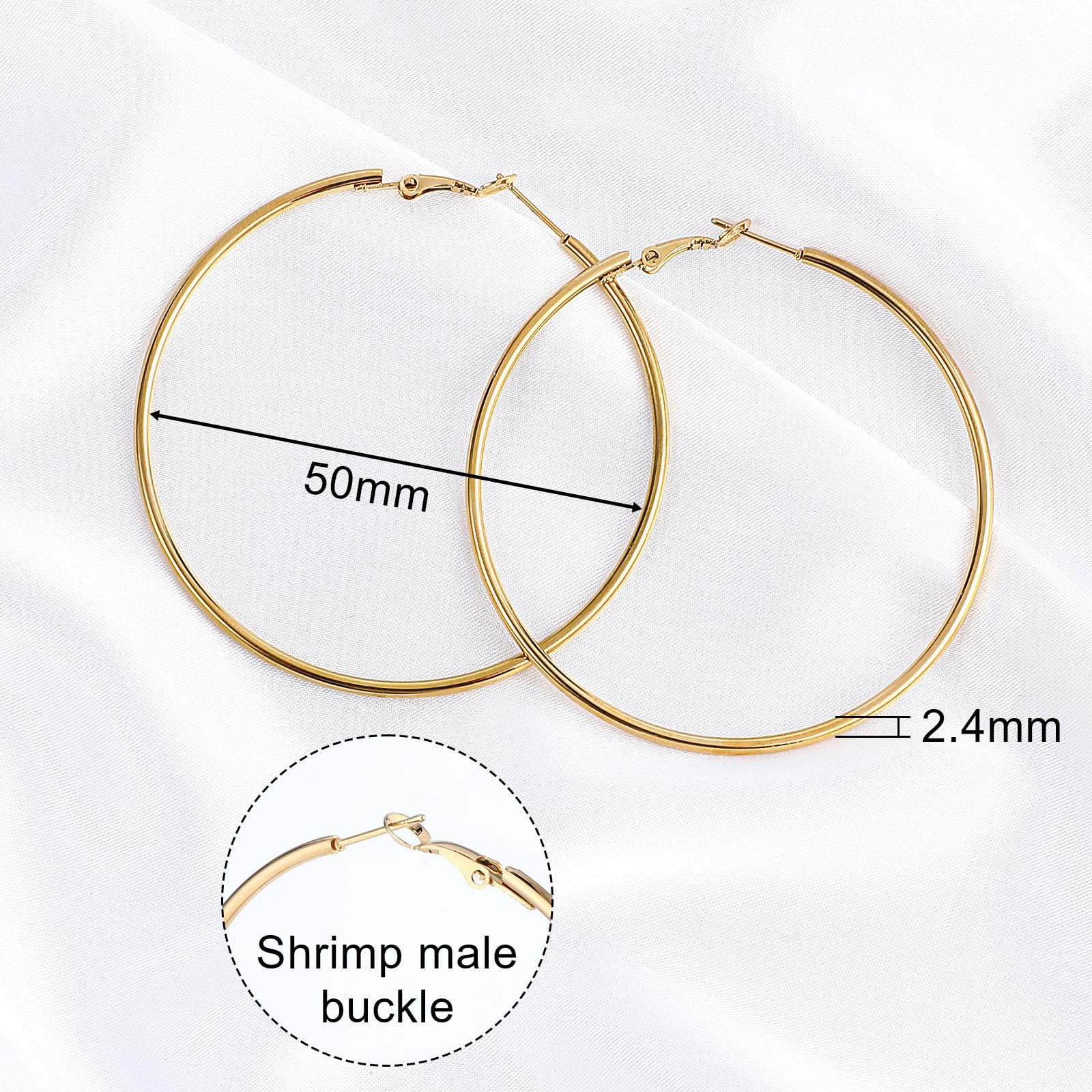 4Pcs Stainless Steel Hoop Earrings, Large Circle Silver Hoop Cartilage Gold Silver Rose gold Black Oversize Earrings for Women: 50mm