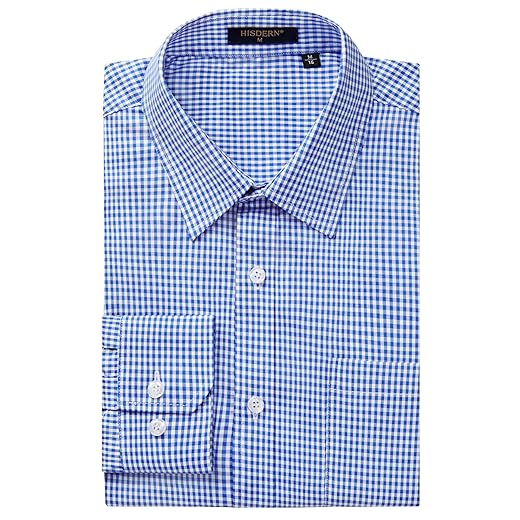 HISDERN Camisa social masculina casual xadrez abotoada manga longa formal negócios camisa guingham para homens