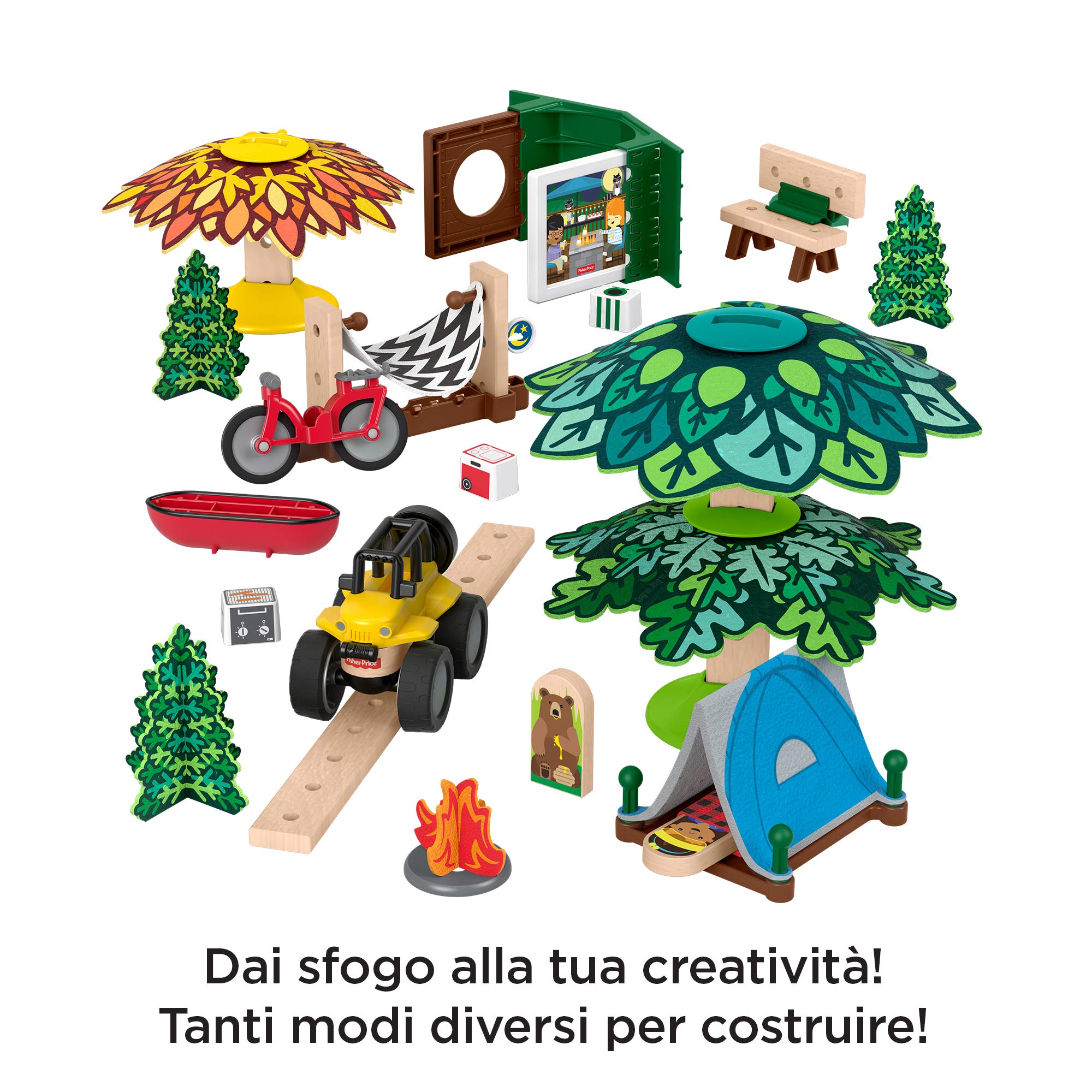 Fisher-Price - Wonder Makers Campeggio Set da Costruzione con più di 60 Pezzi, Giocattolo per Bambini 3+ Anni, GFJ10
