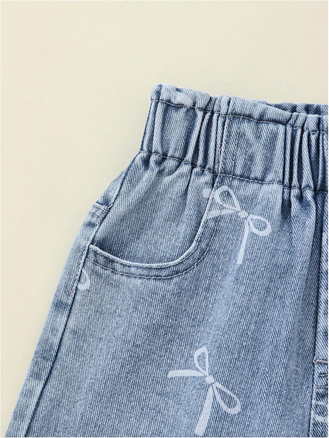 WDIRARA Girl's Cute Bow Pattern Jeans Elastic Waist Wide Leg Denim Pants - Image 3