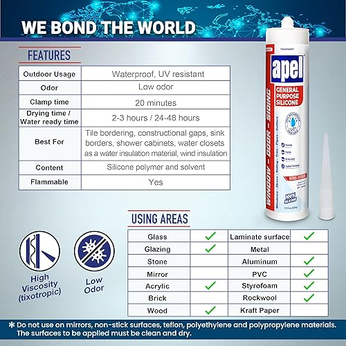 Miniatura 2 de Sellador multiusos 100% silicona (6 x 8.4 fl oz) transparente, impermeable, paquete de 6