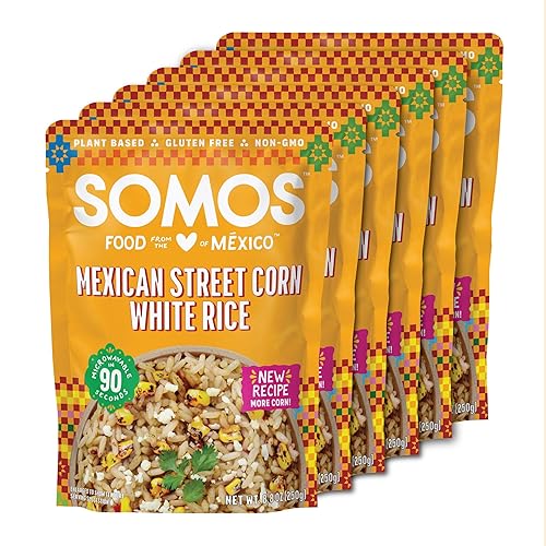 SOMOS Arroz blanco de maíz mexicano, sin gluten, sin OMG, veganas y aptas para microondas listas para comer, delicioso, saludable y conveniente,