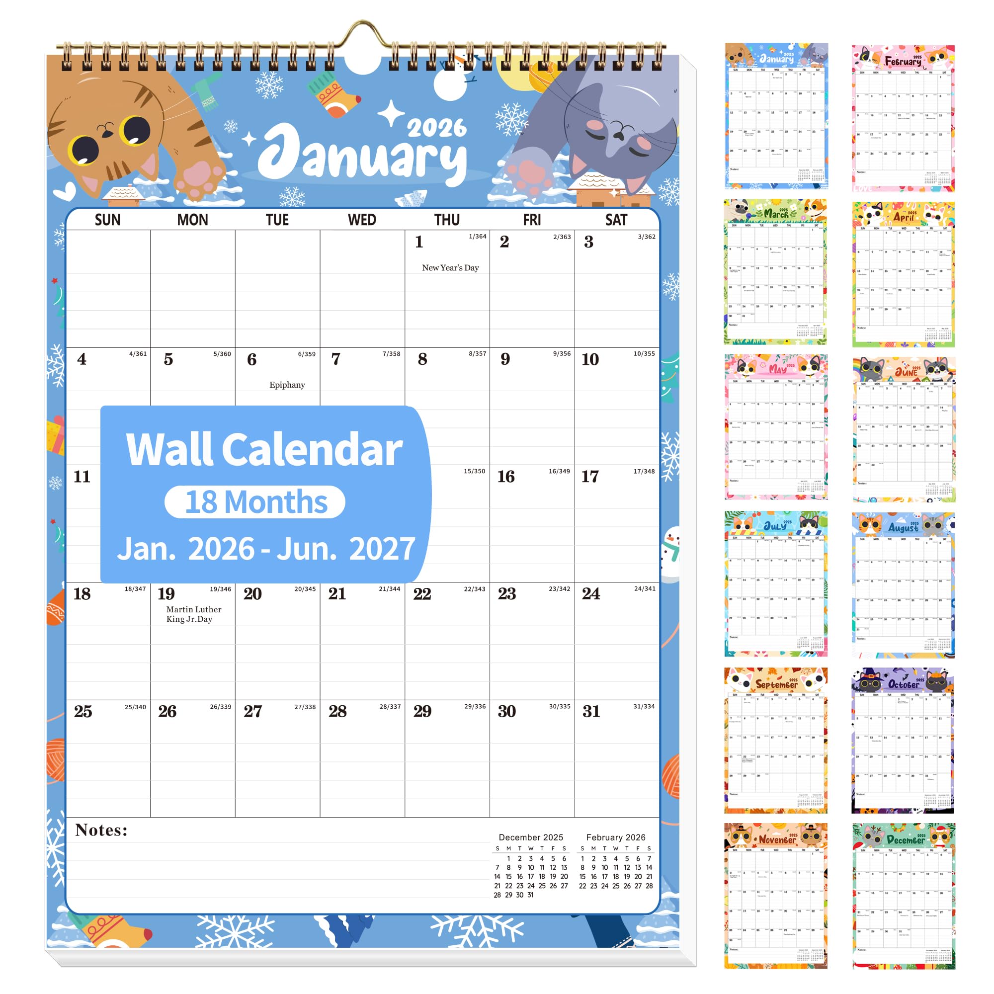 Kalender 2025 – Wandkalender von Januar 2025 bis Dezember 2025 – 12 Monate Monatskalender zum Aufhängen – Julianisches Datum, großer Block, Notizen, To-do-Liste, dickes Papier
