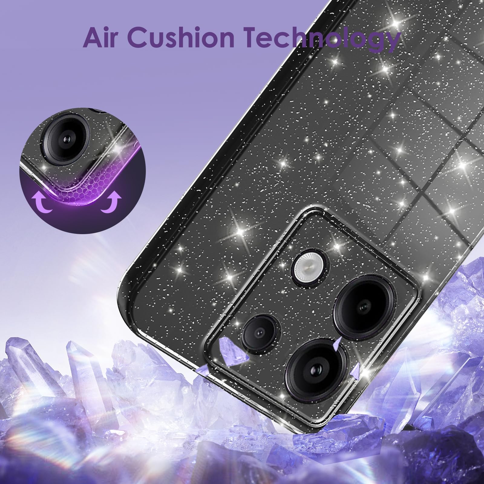 Kainevy Cover per Redmi Note 13 Pro 5G Trasparente Brillantini Gradiente Fiori per Donna, Antiurto Protezione per Xiaomi Redmi Note 13 Pro 5G Cover Silicone Glitter Aesthetic Sottile Case (Blu