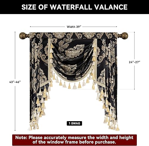 Miniatura 3 de Loom and Mill Cenefas de cascada de lujo para ventanas, elegante cenefa de cortinas gruesas de jacquard con borlas para sala de estar, dormitorio,
