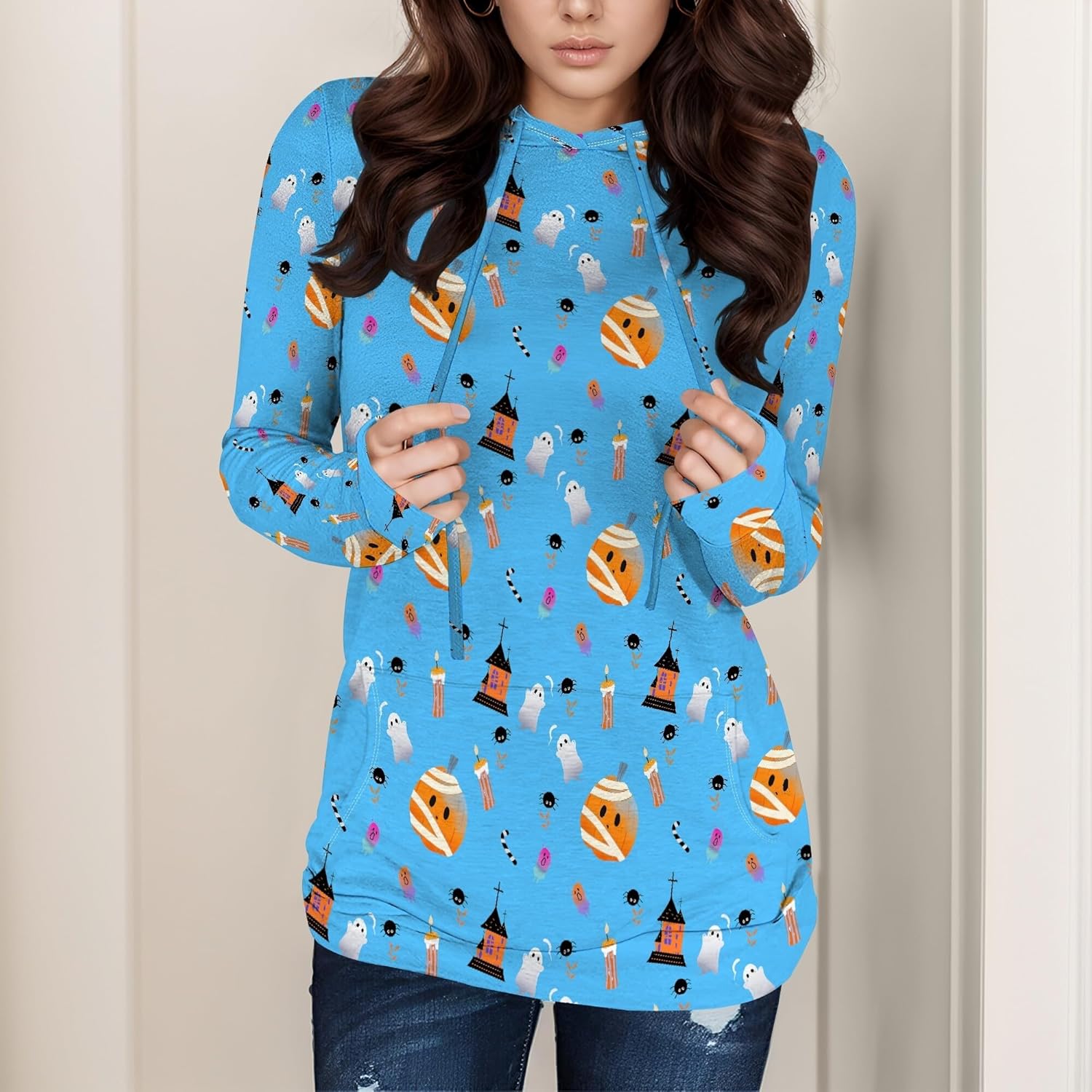 Halloween Womens Pullover Sweatshirts Trendy Drawstring Fall Sweatshirt Halloween Best Gift For Wife And Daughter - Image 2