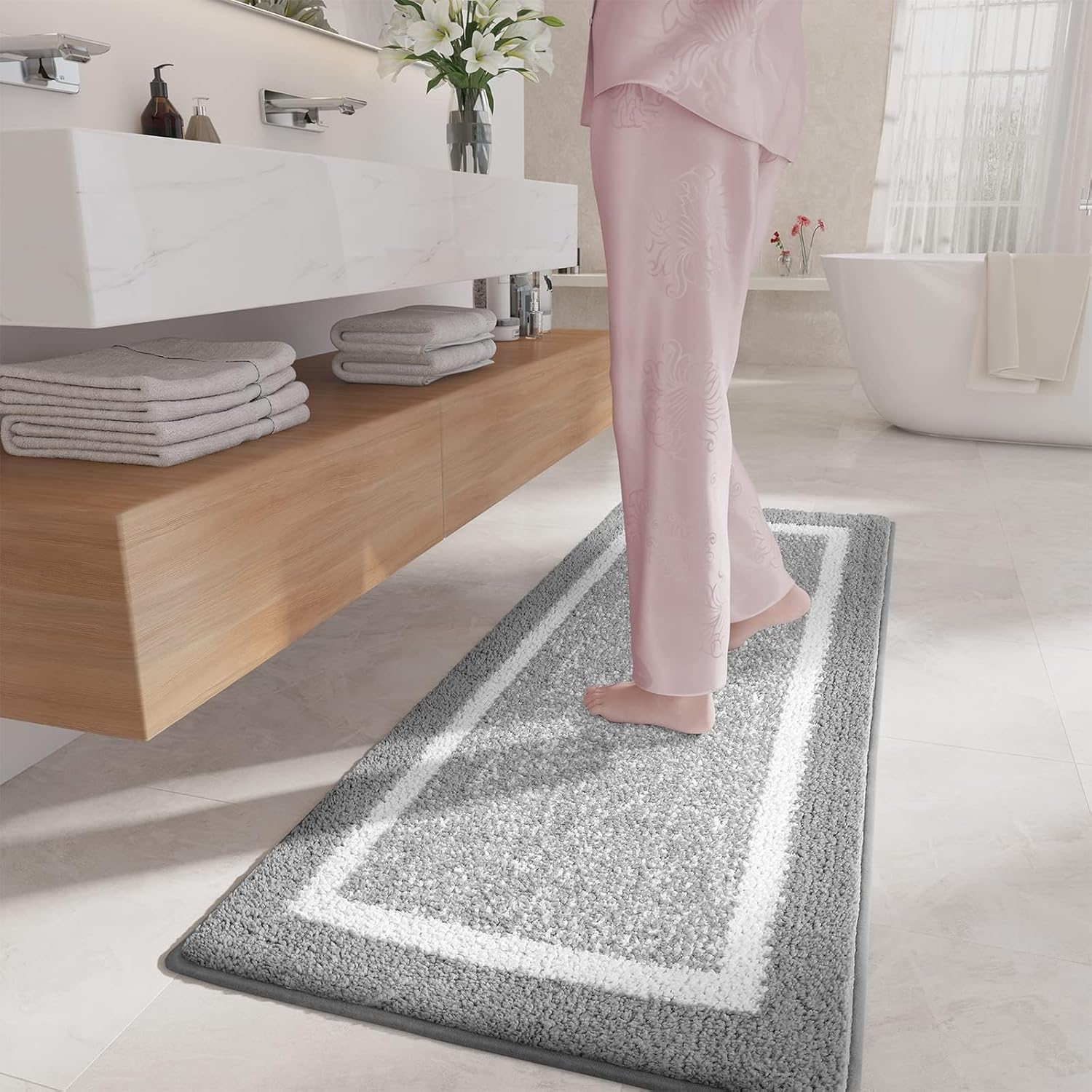 Color G Bath Mat Set 2 Piece- Non Slip, Absorbent, Soft, Washable, Quick Dry- 16"x24"+24"x43" Bath Rug Set of 2 for Bathroom, Shower, Sinks, Bathtubs, Vanities