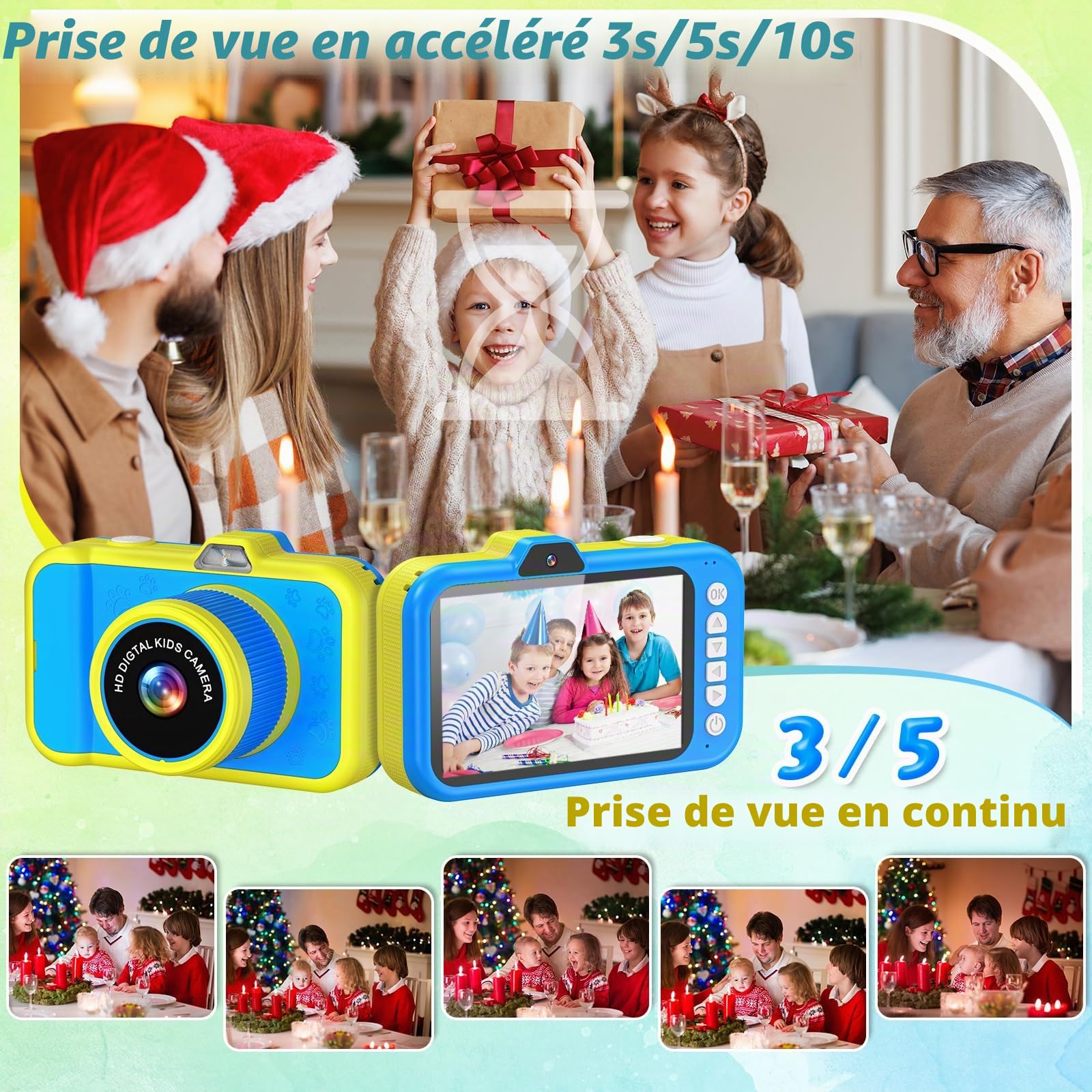 Ushining Appareil Photo Enfant, 3,5 Pouces Grand Écran 1080P Appareil Photo Numérique Enfant avec Objectif Zoom Rotatif à 360° Flash LED Carte de 32 Go, Caméra Vidéo Cadeau pour Enfants 3 à 12 Ans