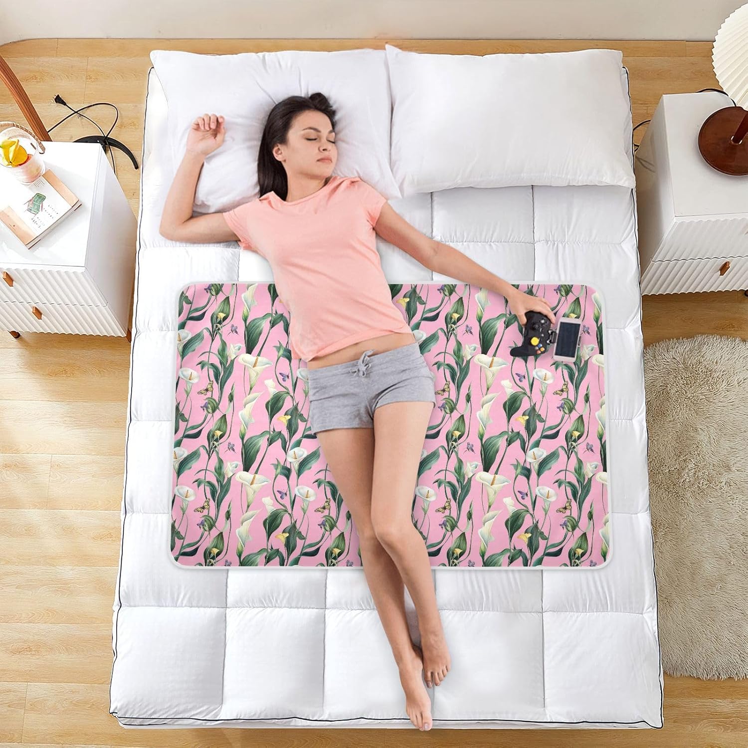 Art Calla Lily Pink Flower Extra Large Resuable Toddler Mattress Pads Highly Absorbent Flat Crib Pads Skin-Friendly Incontinence Pads for Baby Boys Girls , 52" L x 34" W