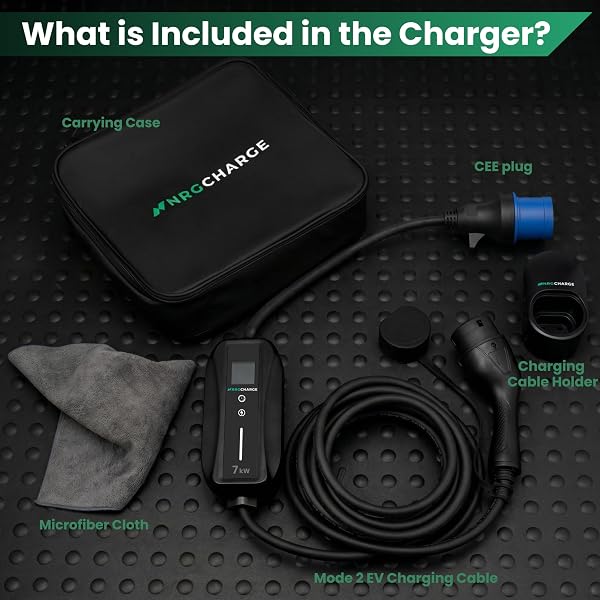 EV Charger CEE 32A Plug | Portable EV Charger Type 2, 3-7kW | Single Phase, Cabel, 6-32A | Electric Car Charger | Home Car Charger | Fast Charging, Compact, Travel-Friendly (7kW, 8 Meter) - 4