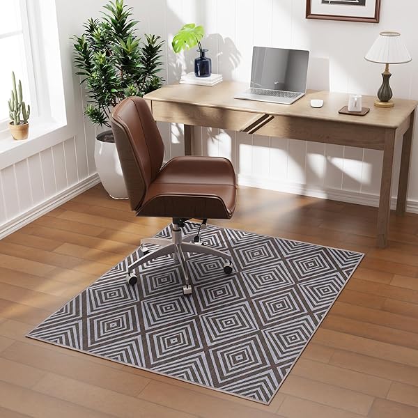 Blue&Black Checkered Diamond-Pattern Computer Chair Mat for Hardwood, 40" x 50"Office Mat for Hardwood Floor with Non-Slip Back, HeavyDuty Office Chair Rug for Hardfloor,LowPlie Carpet Floor Protector