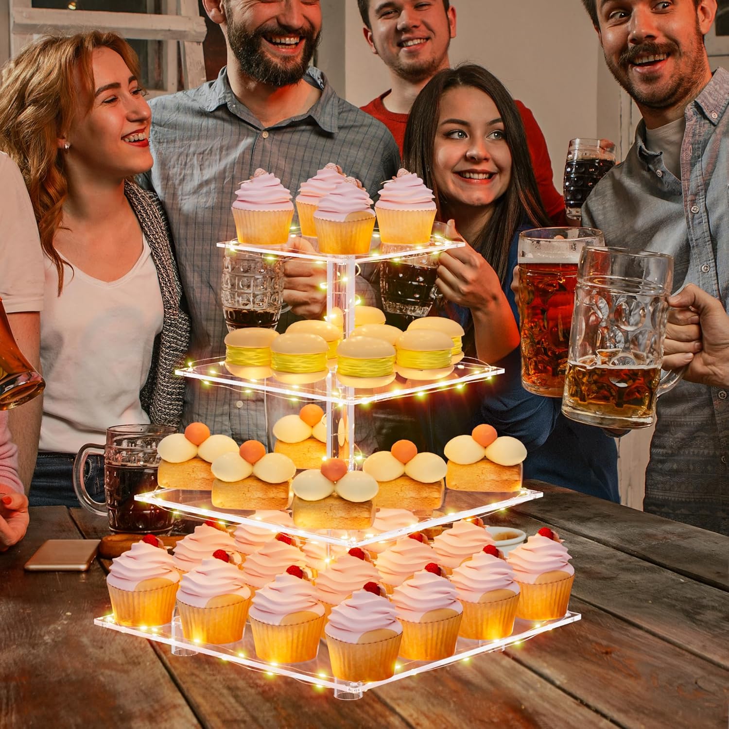 4 Tier Acrylic Cupcake Display Stand, Cupcake Tower Stand with Light, Cupcake Tier Stand for 50 Cupcakes, Clear Cupcake Stands for Weddings, Birthdays, Party, Graduation - Image 4