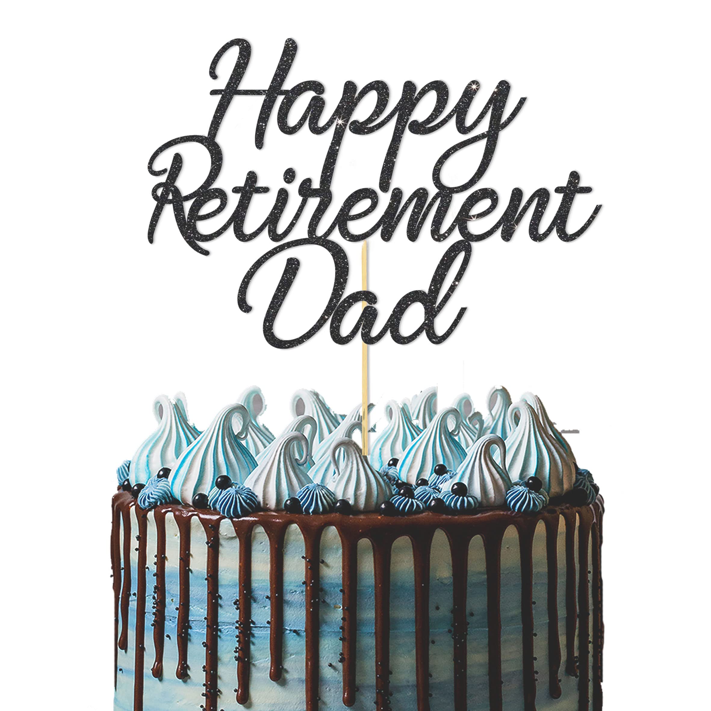 GuteGifts Personalised Cake Topper for Retirement Mum Dad | Custom Cake Decoration with Any Name | Multicolour Glitter Party Decoration Hand Finished in UK (Black)