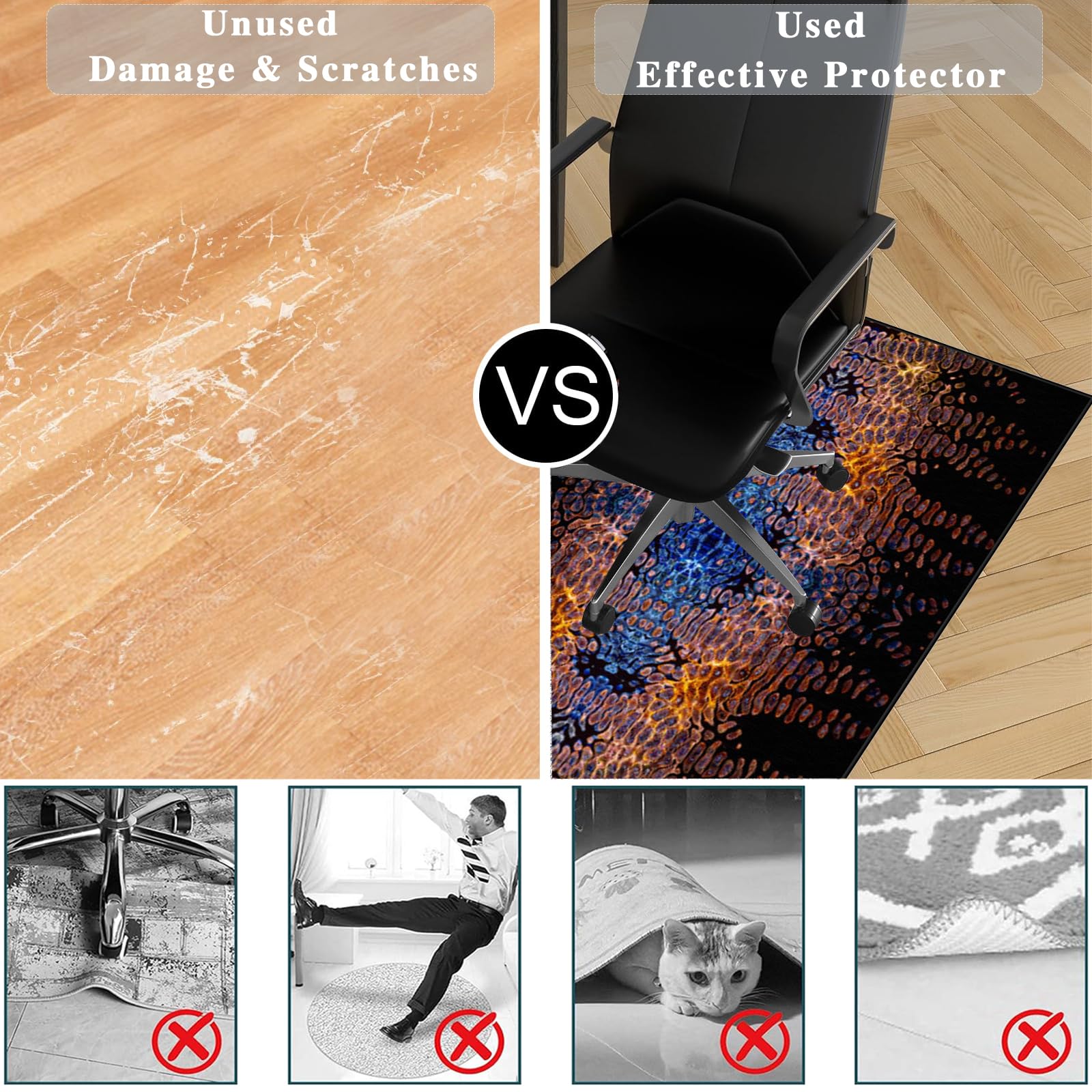 Tapis protège-Sol pour Chaise de Bureau, Tapis Chaise de Bureau, Tapis Gaming sol pour Sols Durs, Tapis de Protection de Sol Antidérapant, Protège sol Sous Chaise, Tapis pour Fauteuil 100 x 120 cm