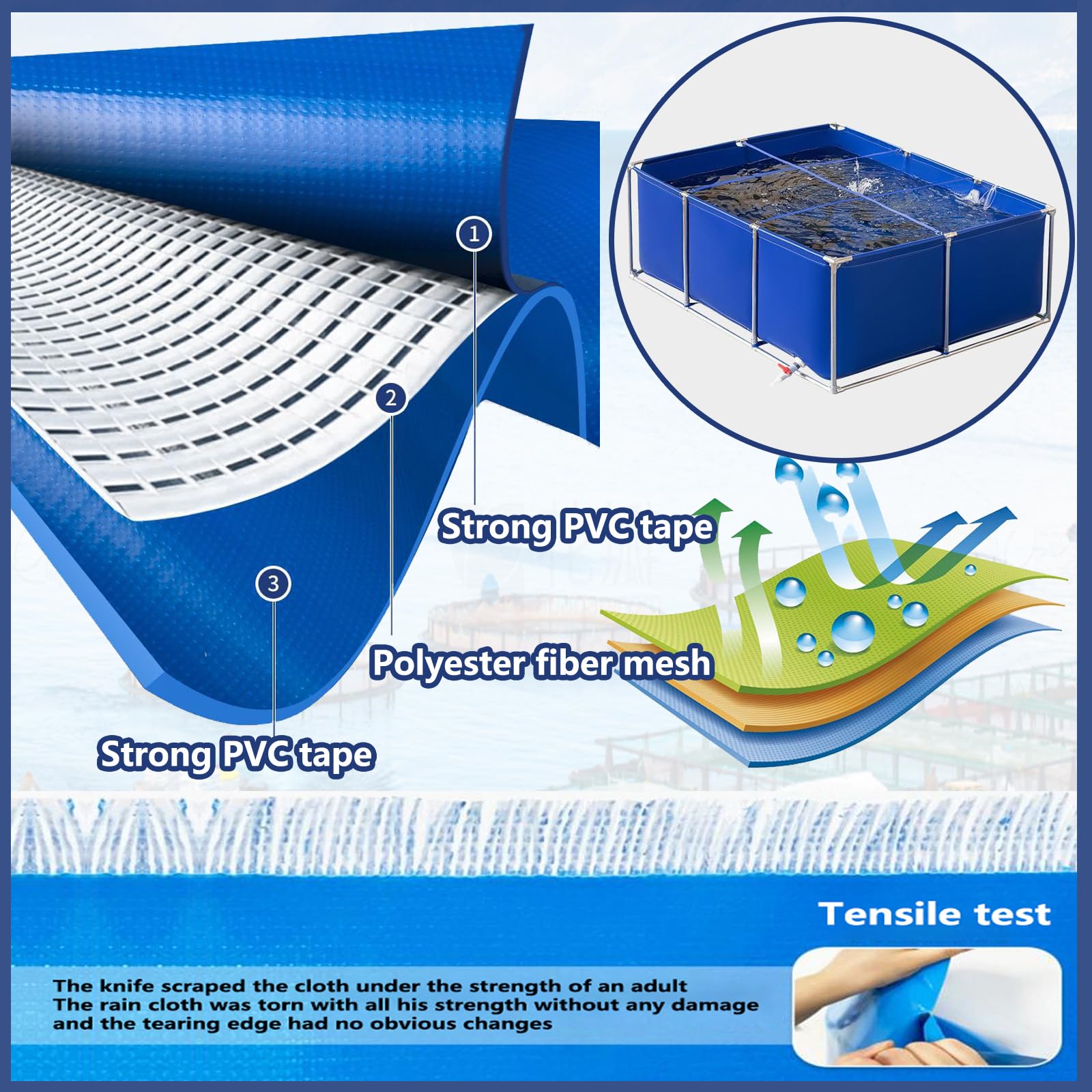 Estanque Grande para Piscina de Acuario, Estanque de Peces de Lona de PVC, Tanque de Almacenamiento de Agua Plegable,con Soporte de Metal para una fácil instalación, para Cría De Koi Agrícola
