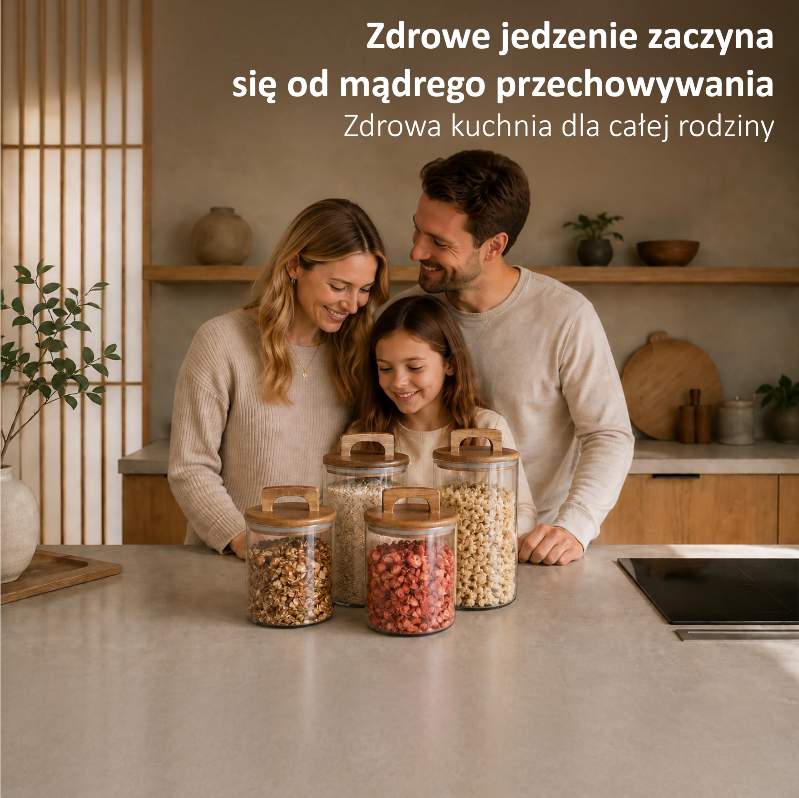 Szklane Pojemniki do Przechowywania z Pokrywką z Akacji - Zestaw 4 szklanych słoików kuchennych - BPA Free - Hermetyczne zamknięcie