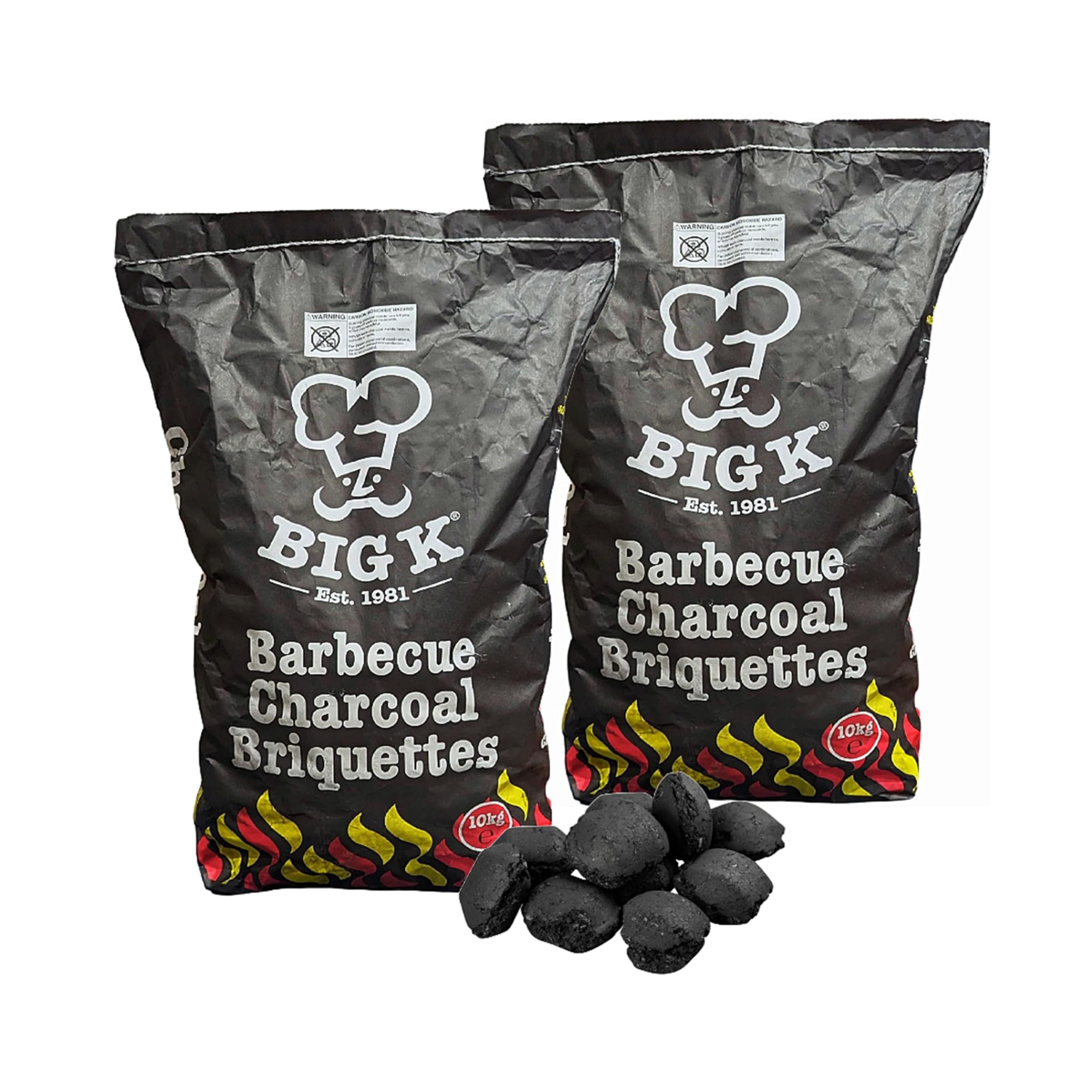 Topline Black Charcoal Briquettes Bags For Bbq Grill - Bulk Buy Of 2 X 10Kg Barbecue Charcoal Briquettes Bags With Card For Outdoor Barbeque Grill, Camping Bbqs